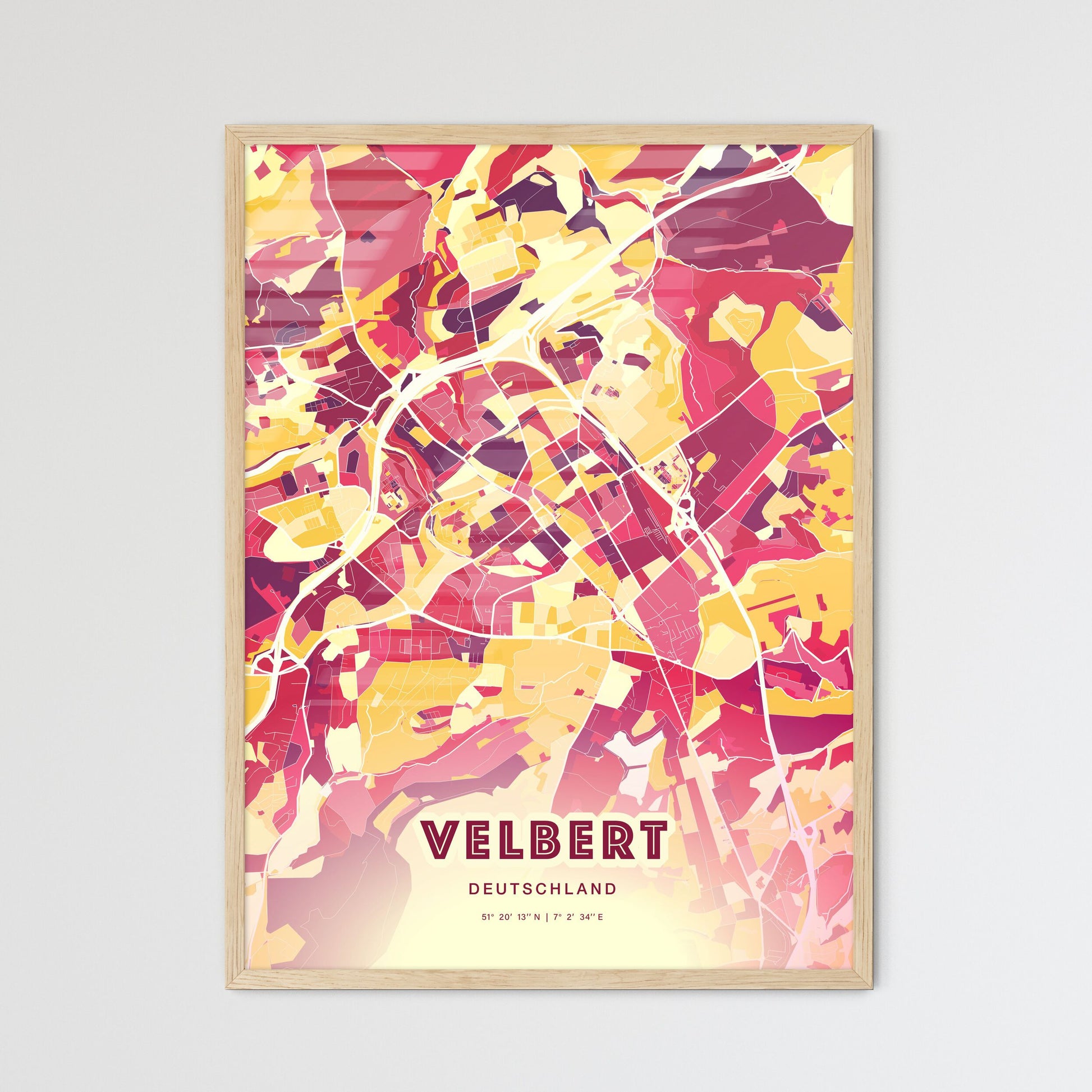 Colorful VELBERT GERMANY Fine Art Map Hot Red