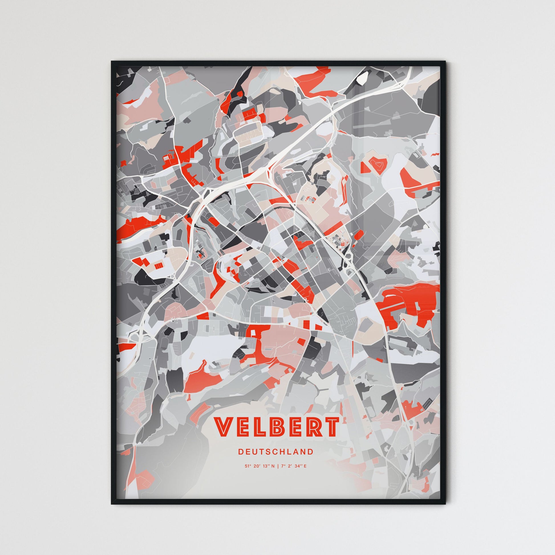 Colorful VELBERT GERMANY Fine Art Map Modern