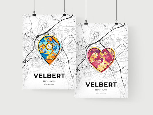 VELBERT GERMANY minimal art map with a colorful icon. Where it all began, Couple map gift.