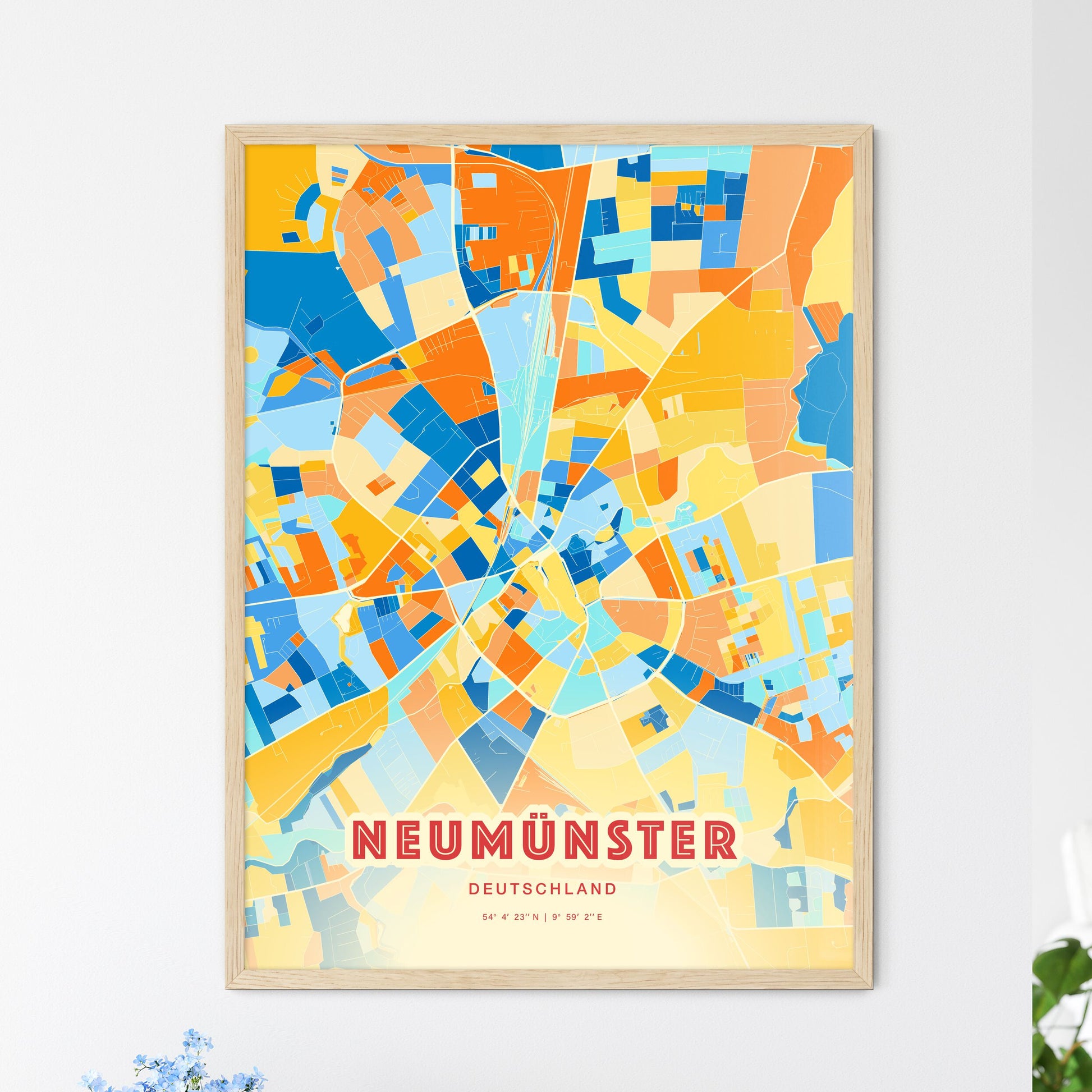 Colorful NEUMUNSTER GERMANY Fine Art Map Blue Orange