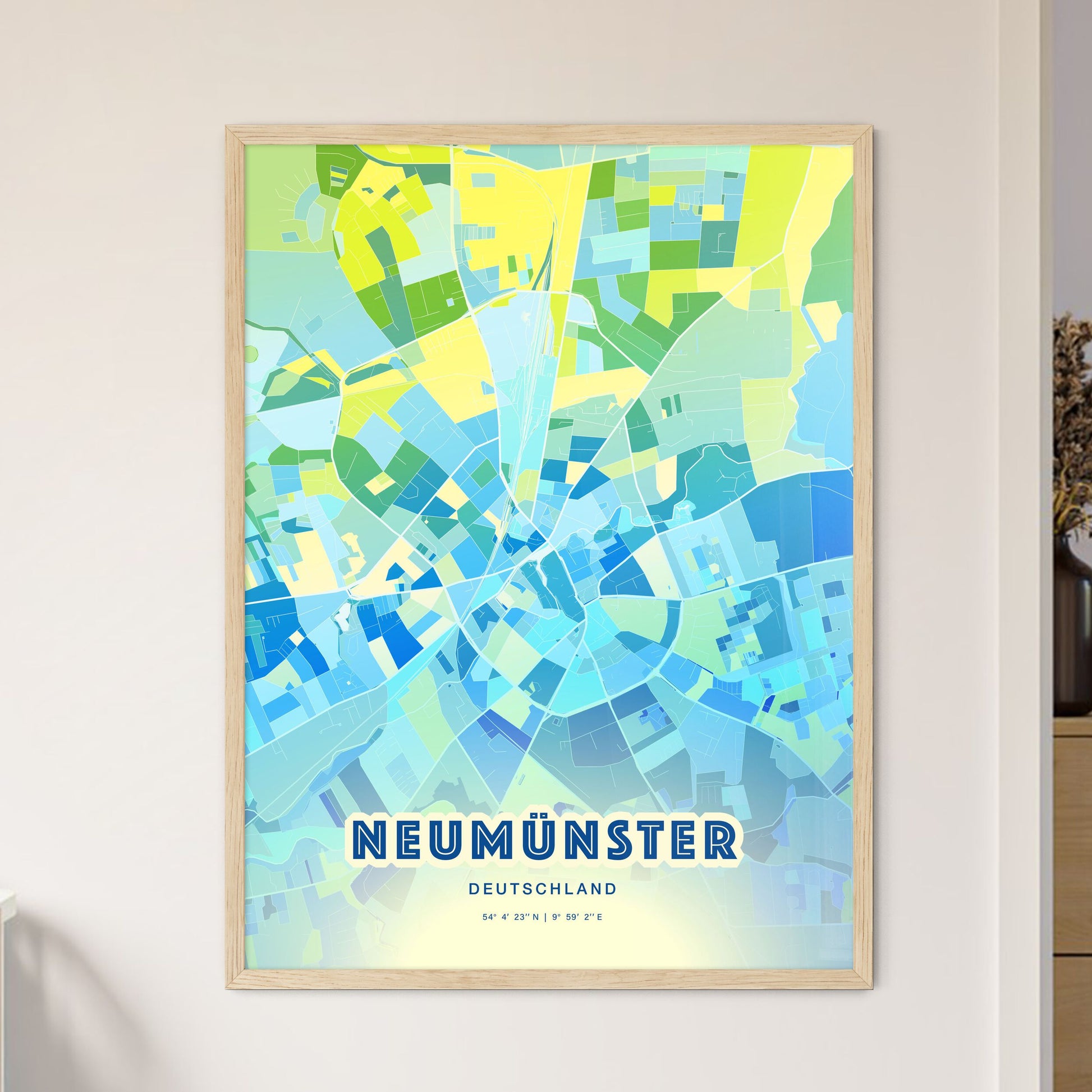 Colorful NEUMUNSTER GERMANY Fine Art Map Cool Blue