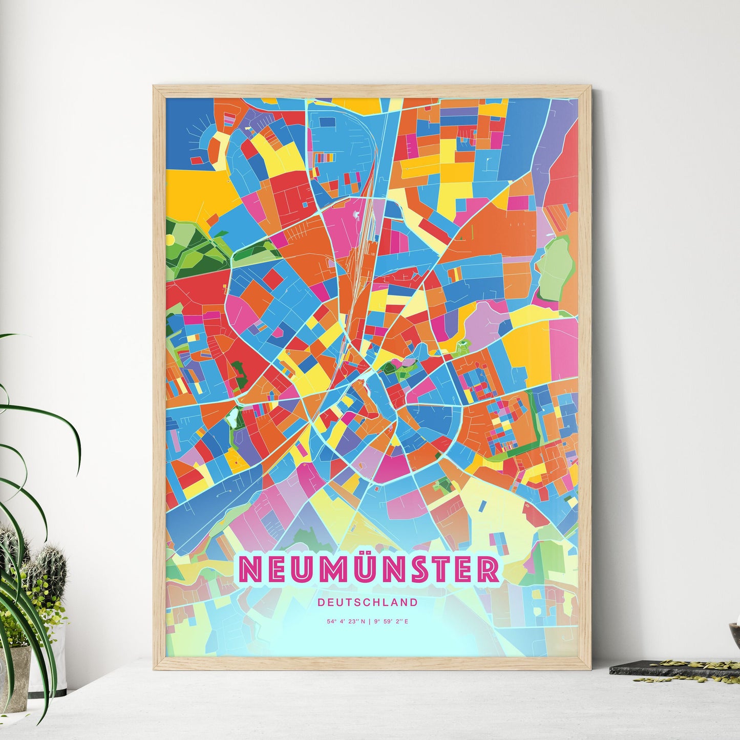 Colorful NEUMUNSTER GERMANY Fine Art Map Crazy Colors