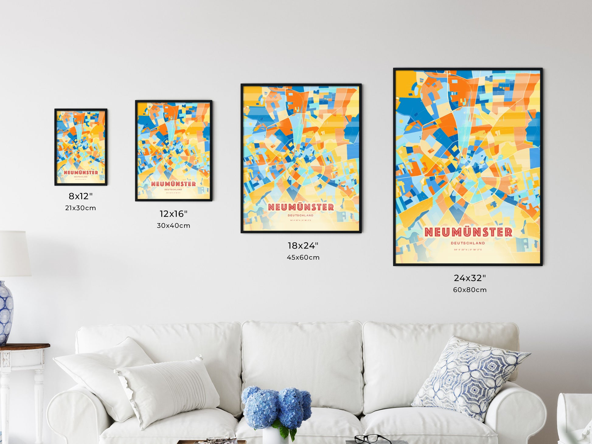 Colorful NEUMUNSTER GERMANY Fine Art Map Blue Orange