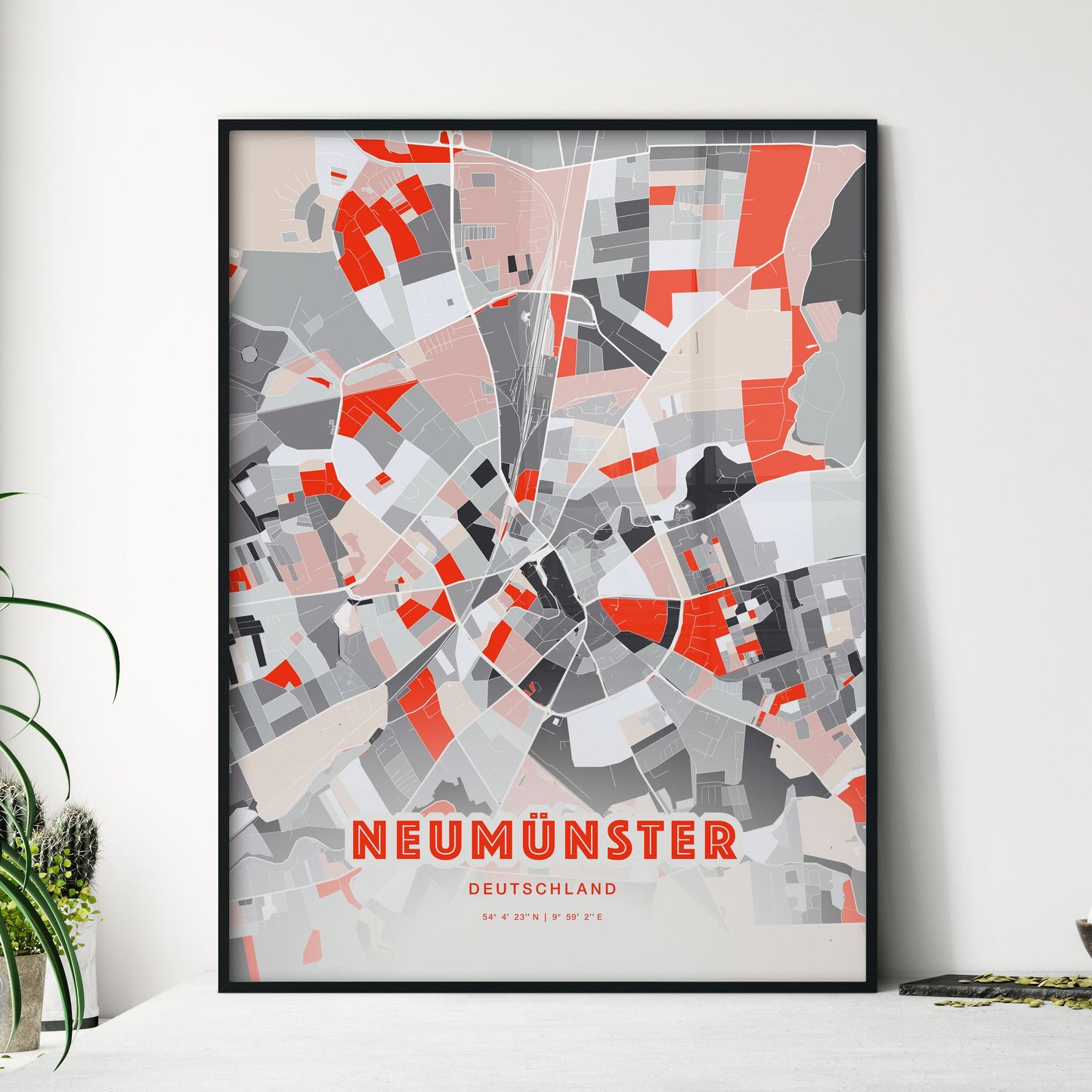 Colorful NEUMUNSTER GERMANY Fine Art Map Modern