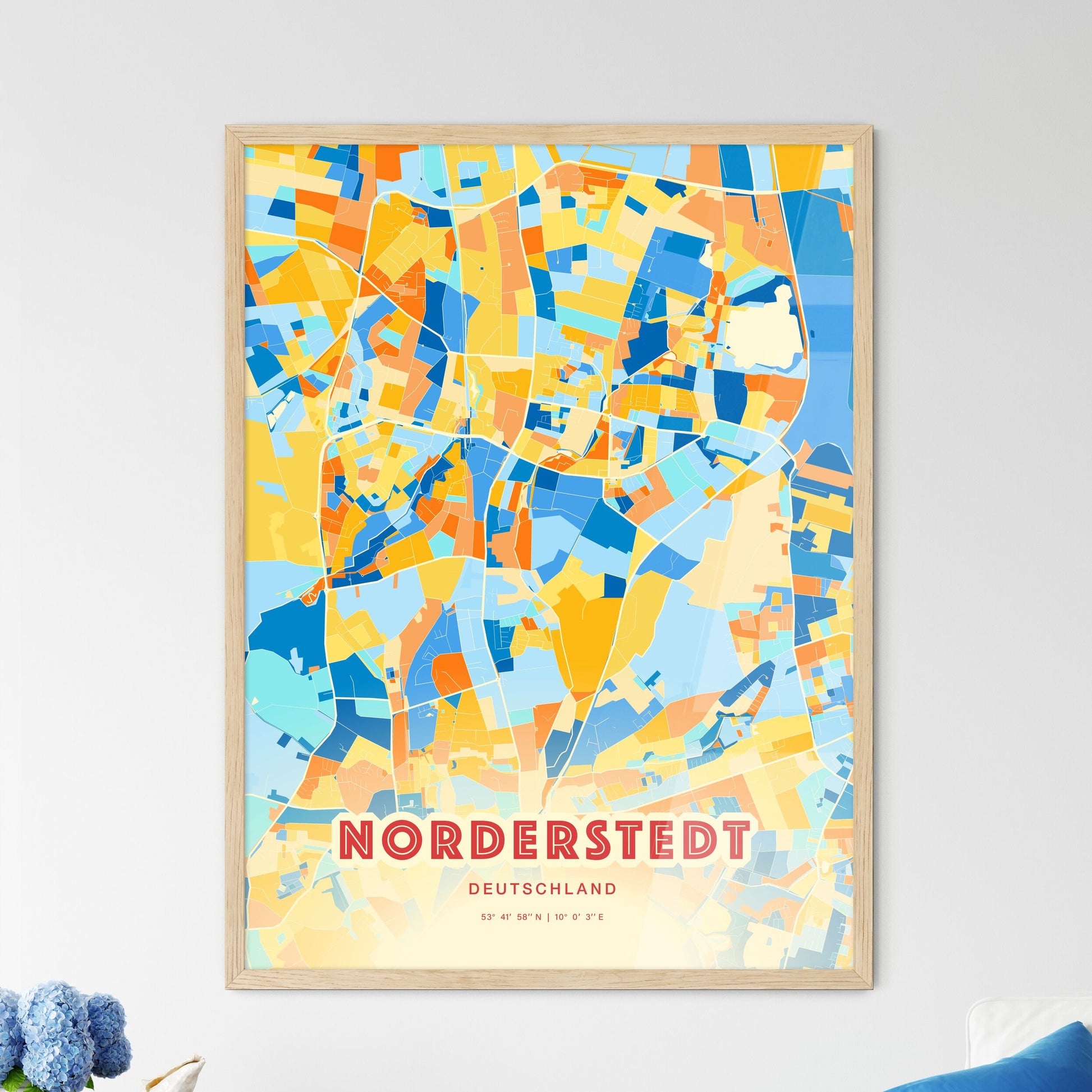 Colorful NORDERSTEDT GERMANY Fine Art Map Blue Orange