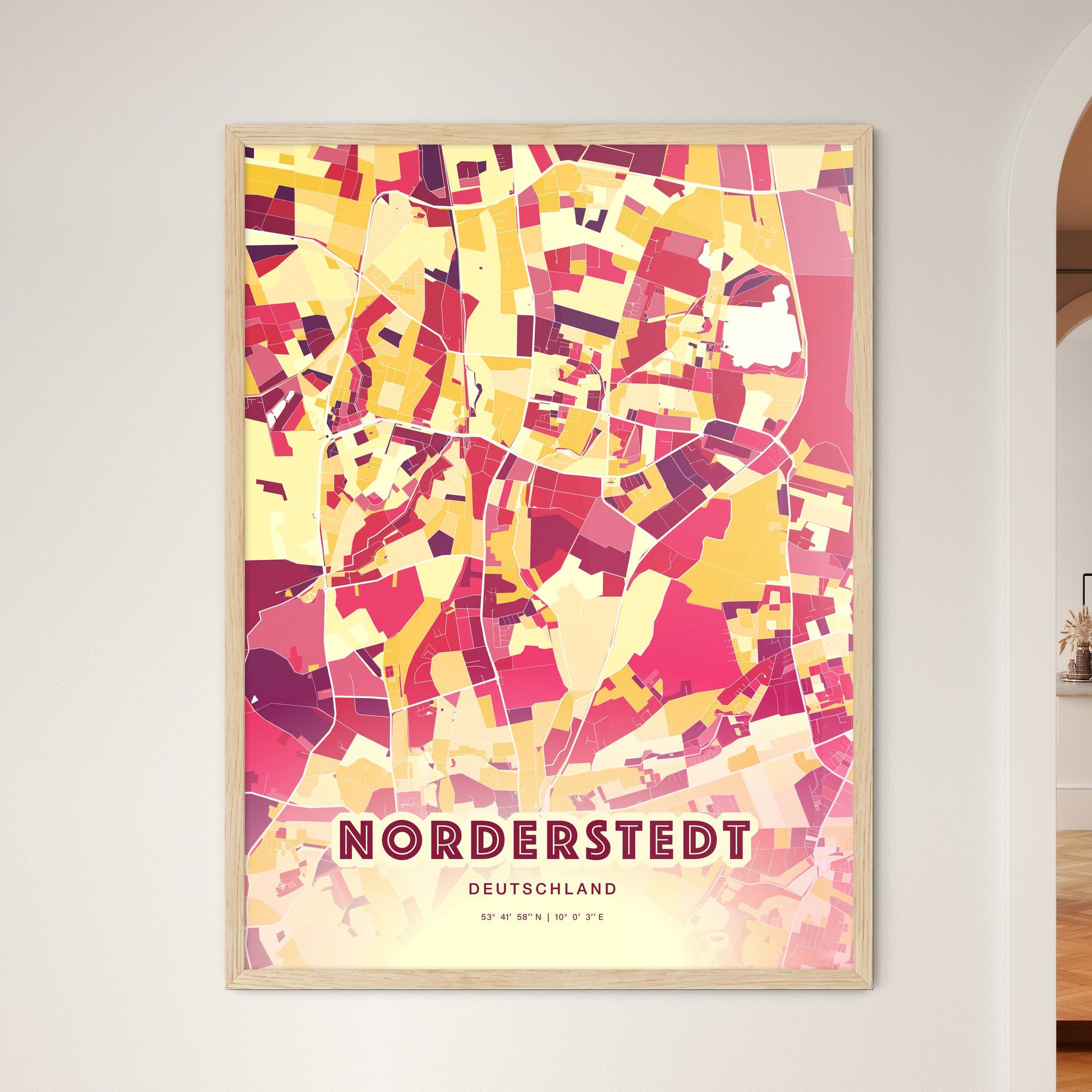 Colorful NORDERSTEDT GERMANY Fine Art Map Hot Red