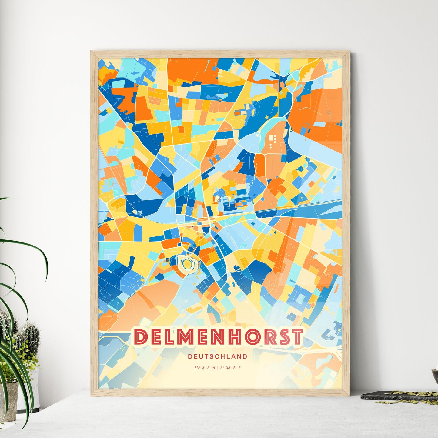 Colorful Delmenhorst Germany Fine Art Map Blue Orange
