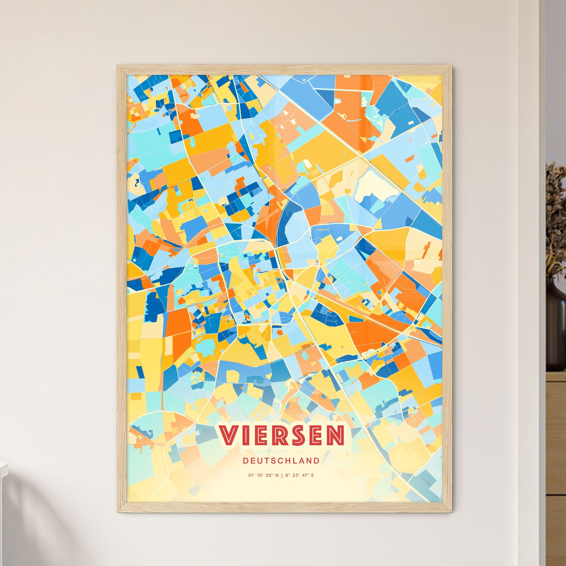 Colorful Viersen Germany Fine Art Map Blue Orange