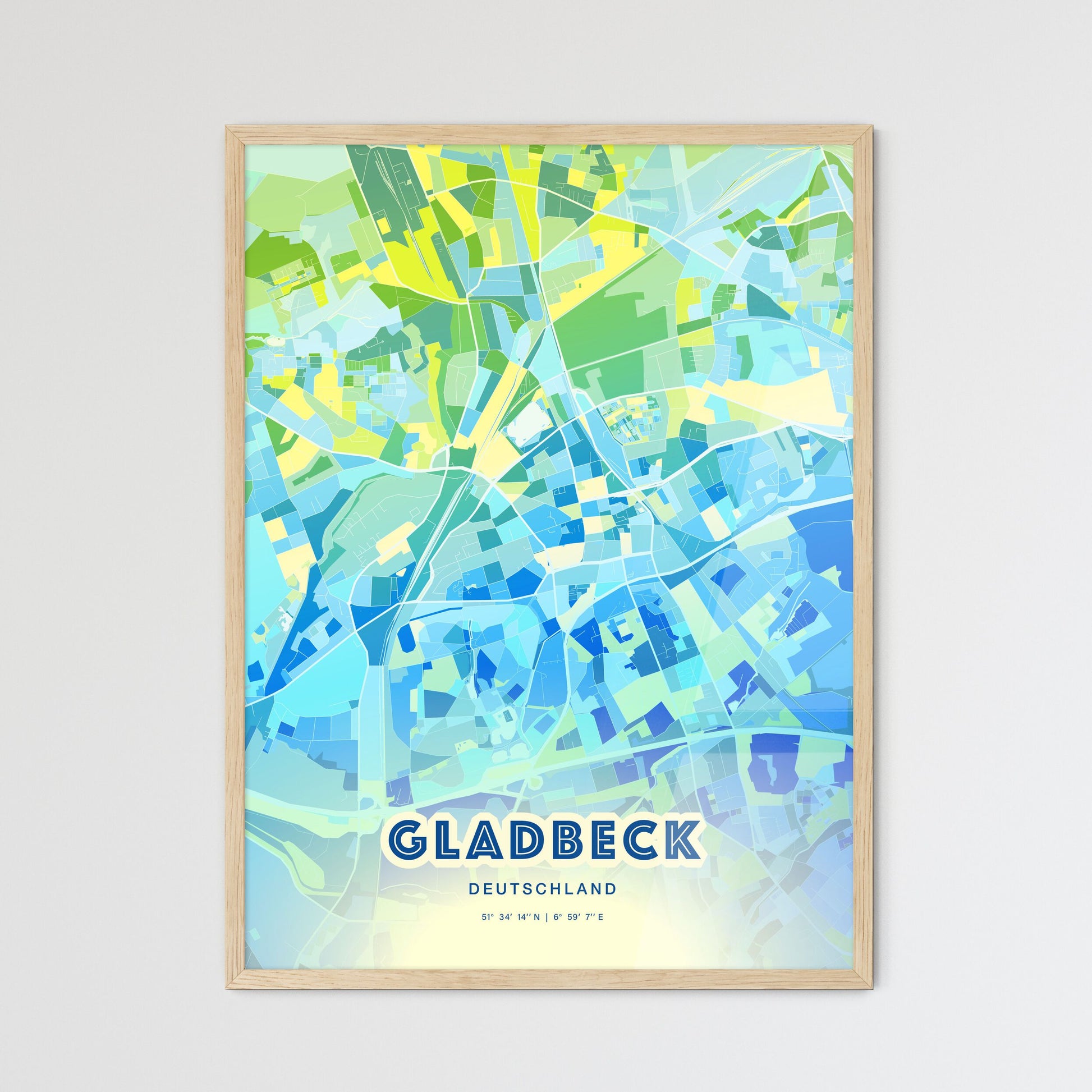 Colorful GLADBECK GERMANY Fine Art Map Cool Blue