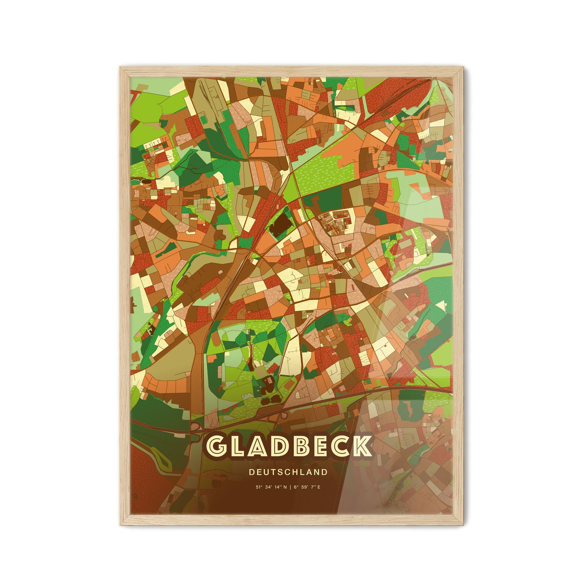 Colorful GLADBECK GERMANY Fine Art Map Farmhouse