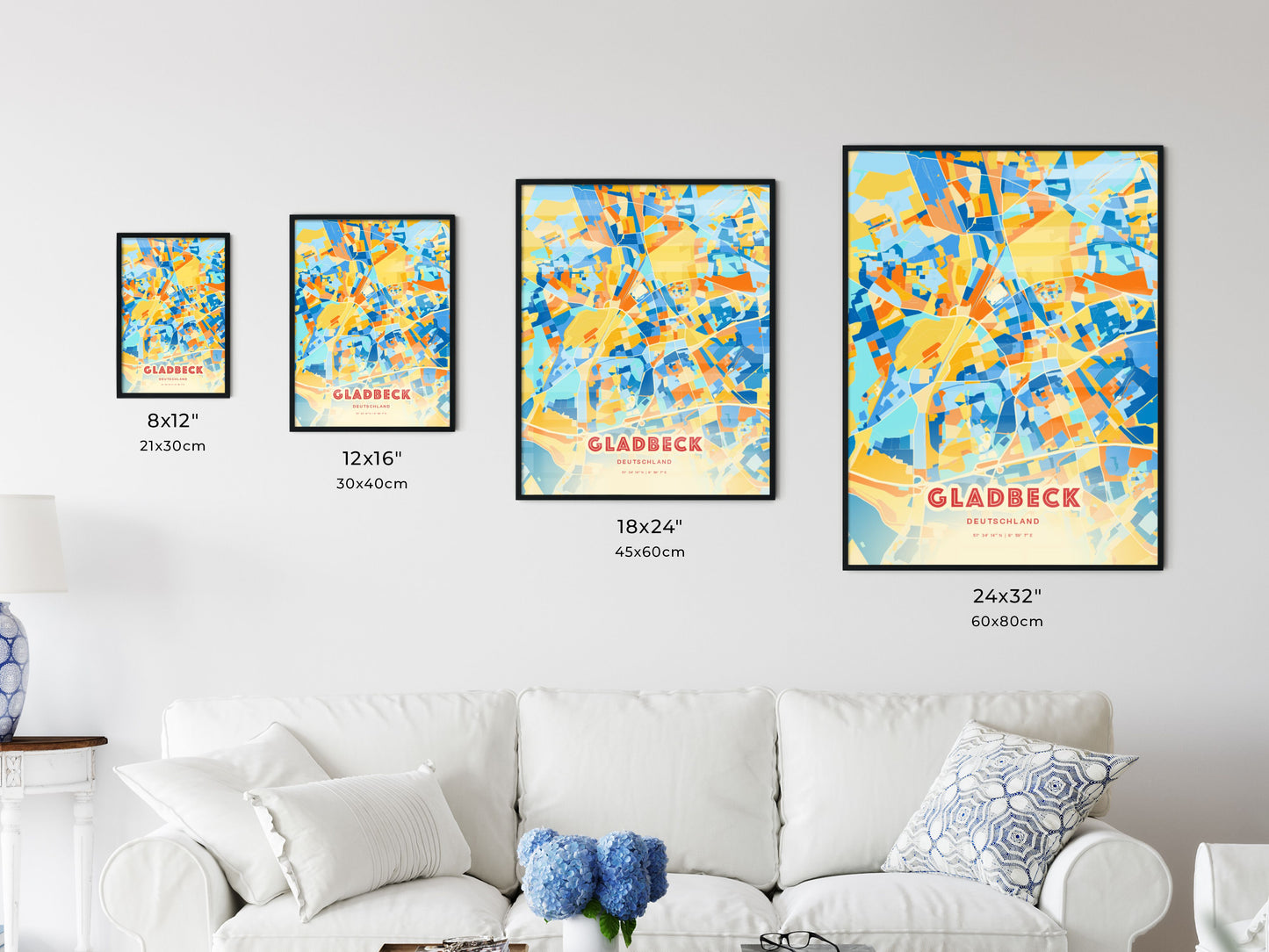 Colorful GLADBECK GERMANY Fine Art Map Blue Orange