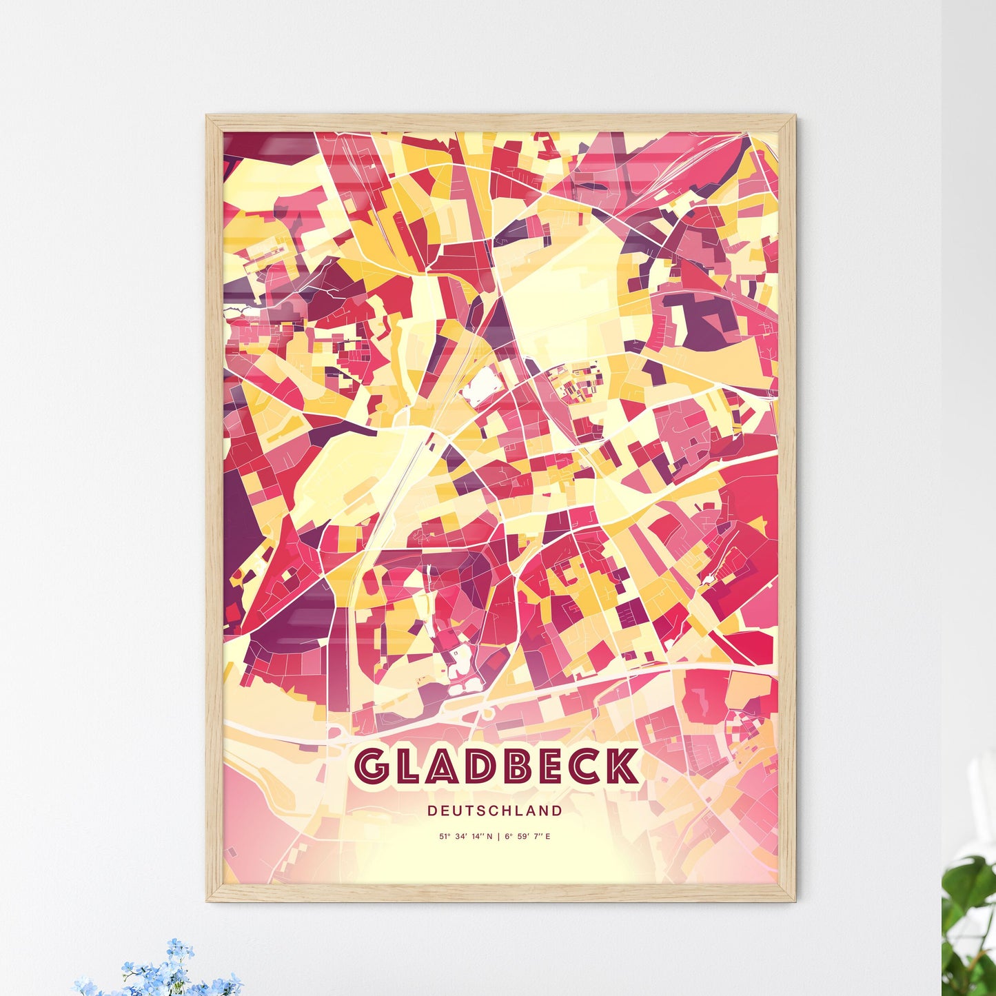 Colorful GLADBECK GERMANY Fine Art Map Hot Red