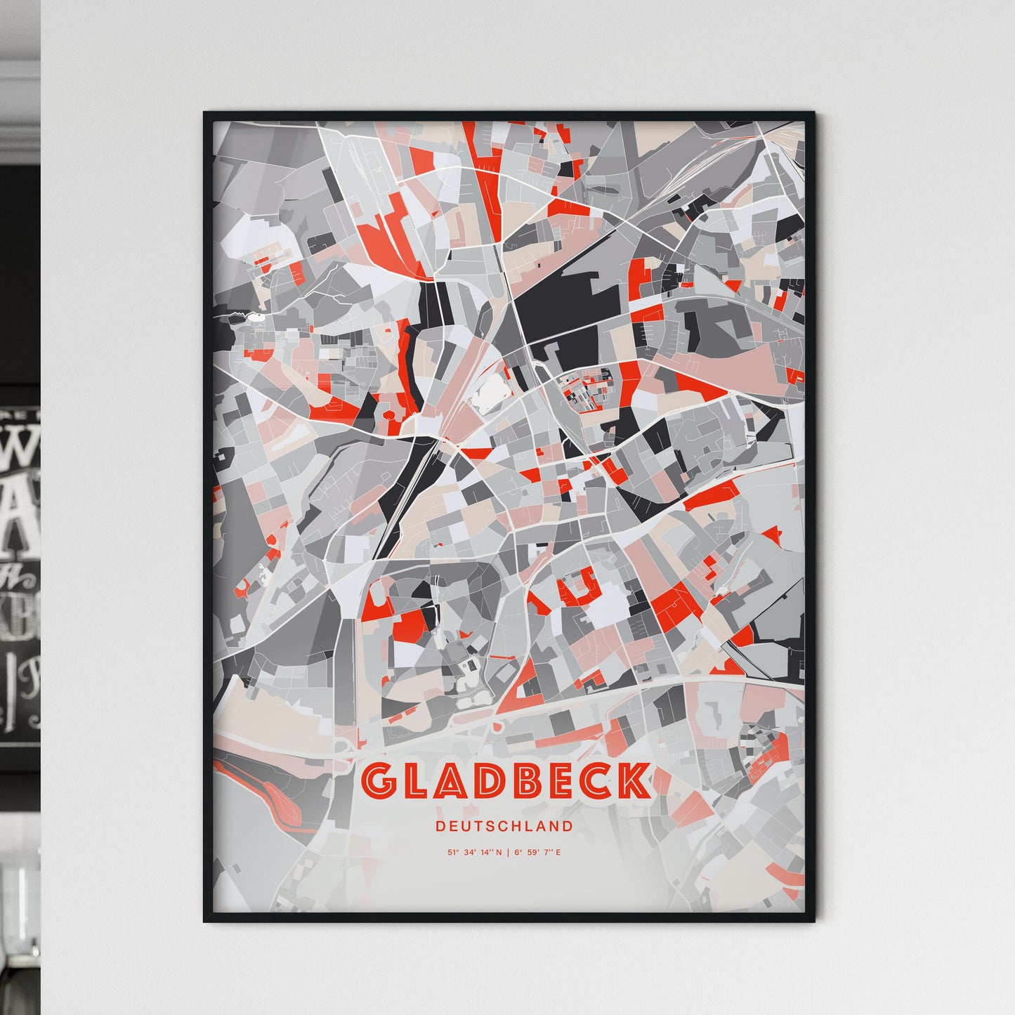 Colorful GLADBECK GERMANY Fine Art Map Modern