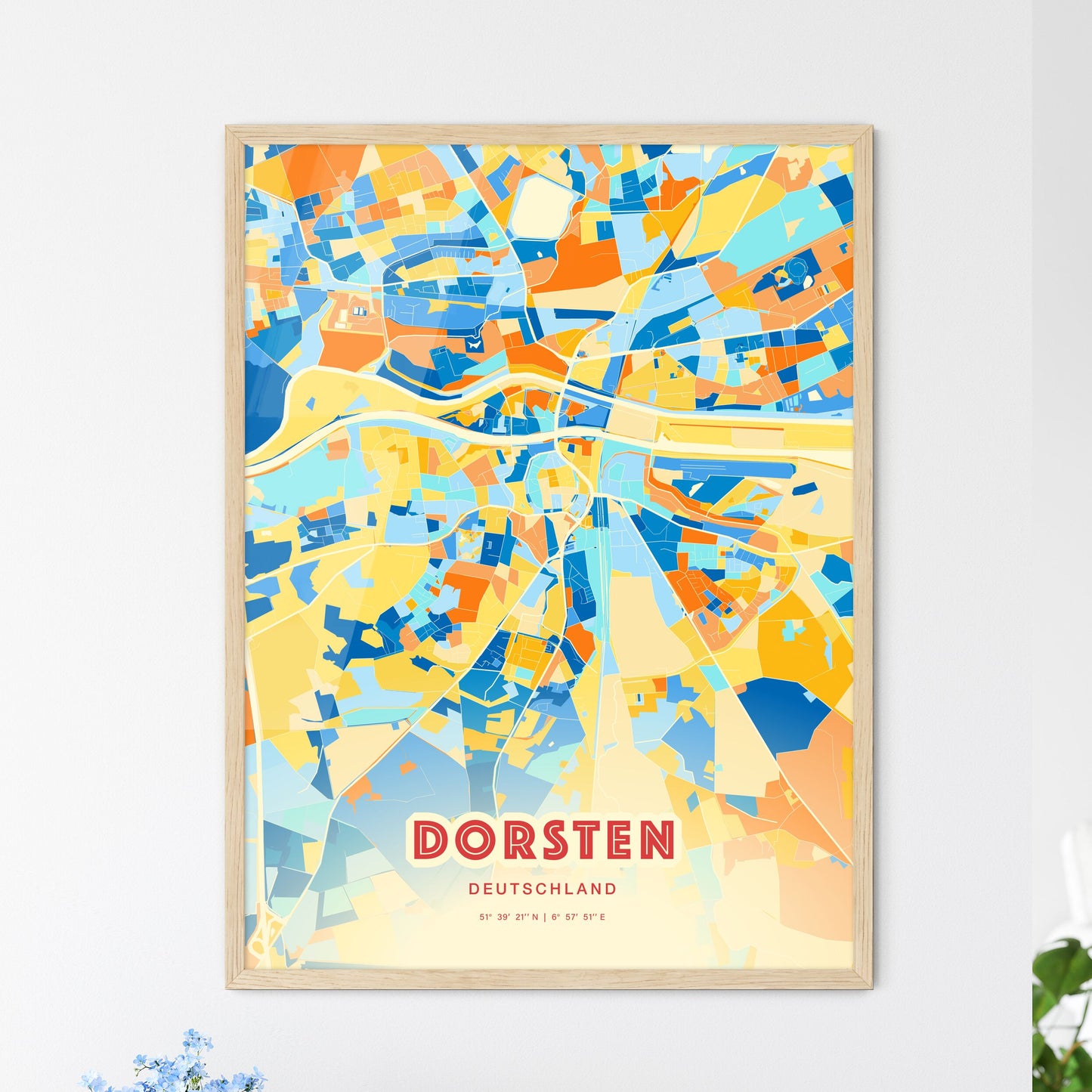 Colorful DORSTEN GERMANY Fine Art Map Blue Orange