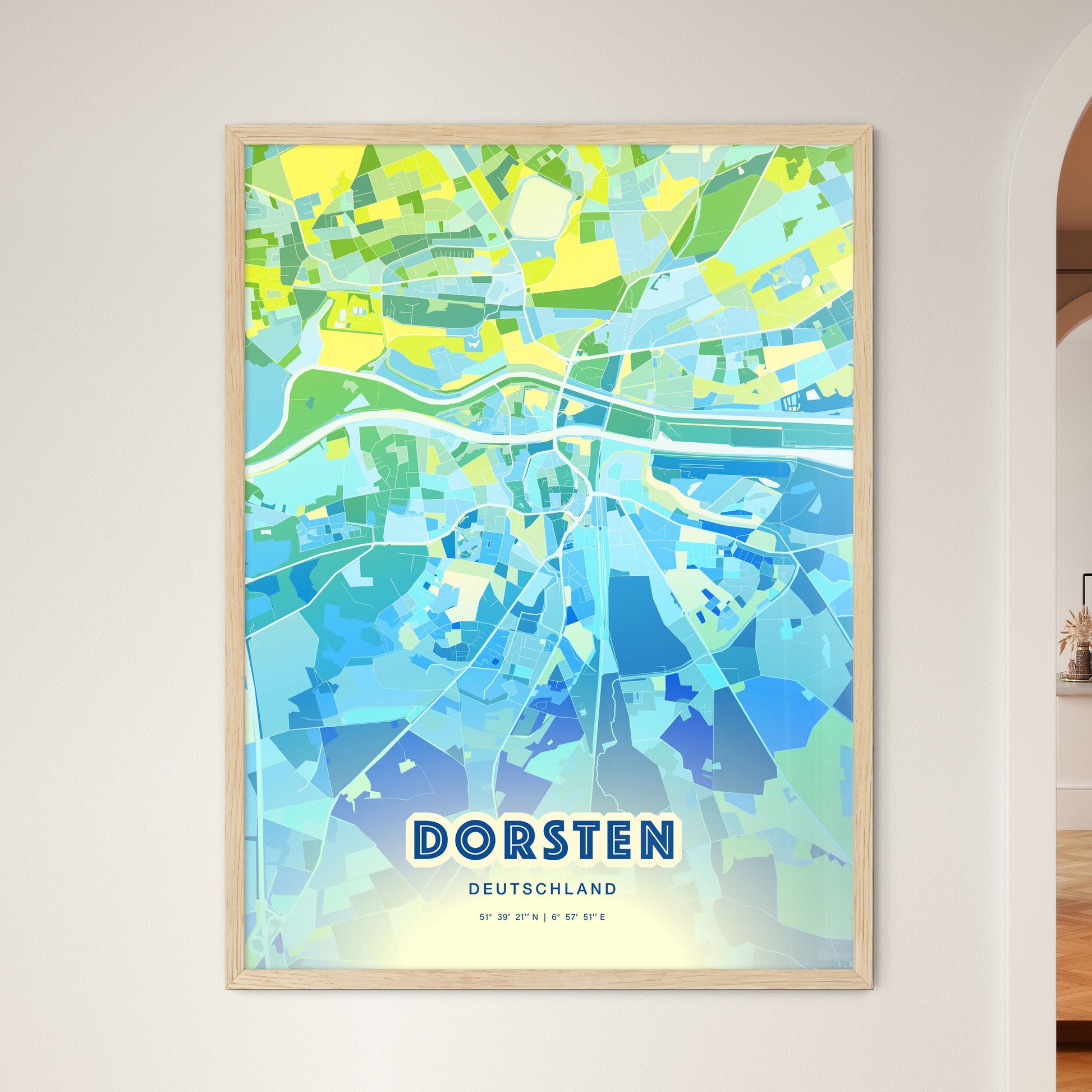 Colorful DORSTEN GERMANY Fine Art Map Cool Blue