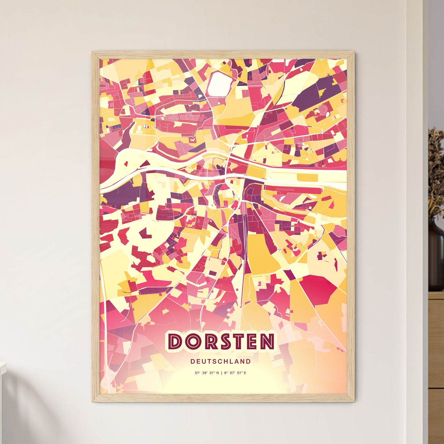 Colorful DORSTEN GERMANY Fine Art Map Hot Red