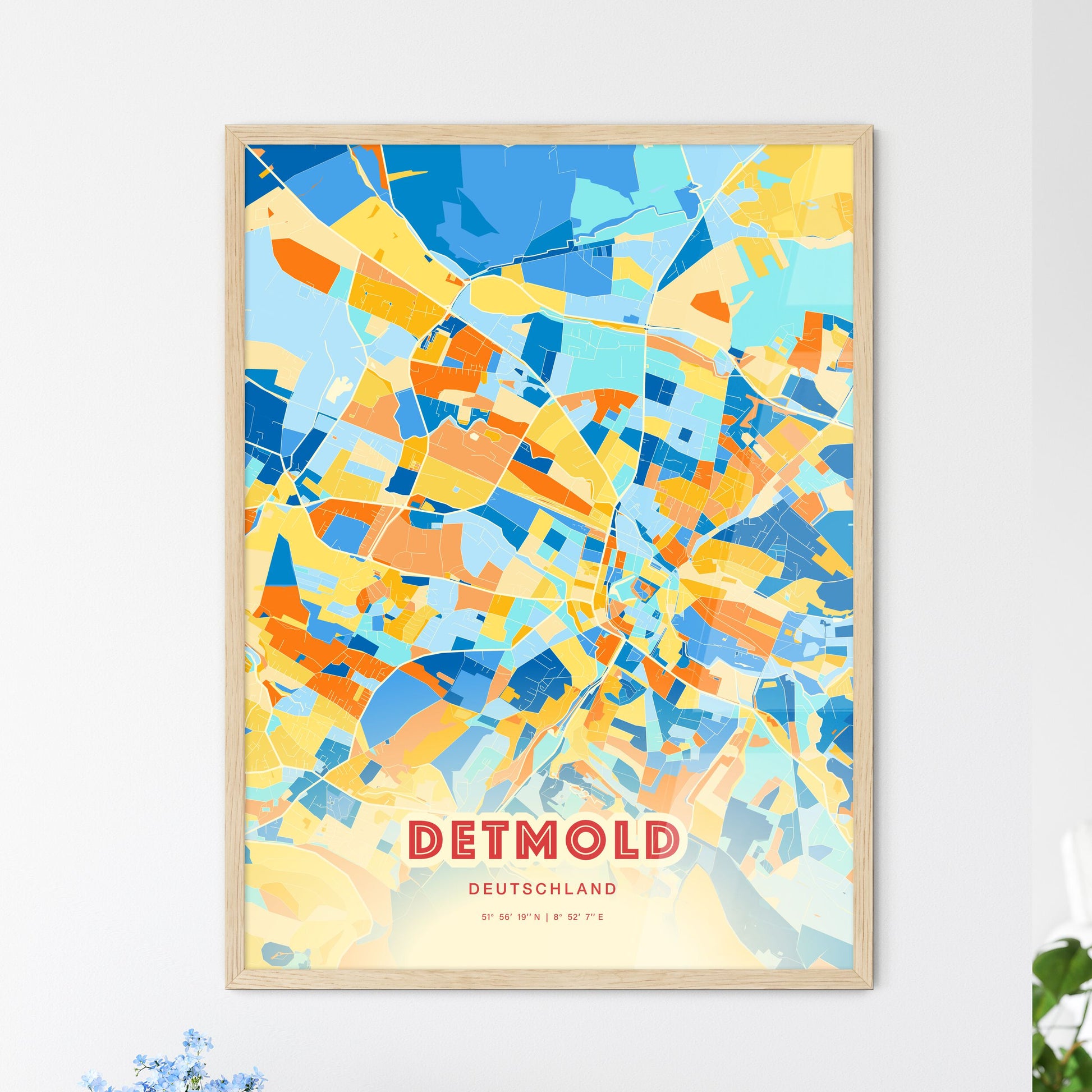 Colorful DETMOLD GERMANY Fine Art Map Blue Orange