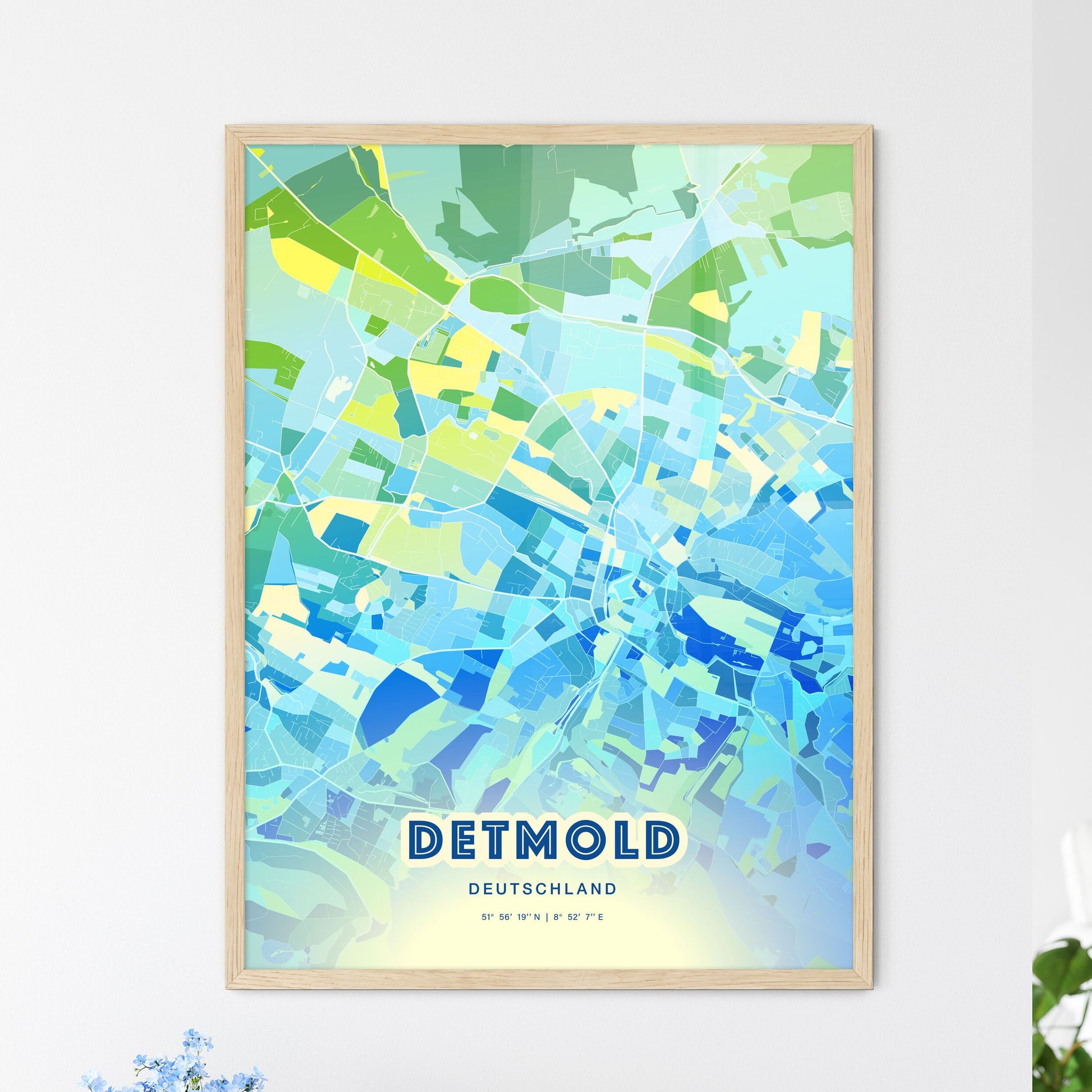 Colorful DETMOLD GERMANY Fine Art Map Cool Blue