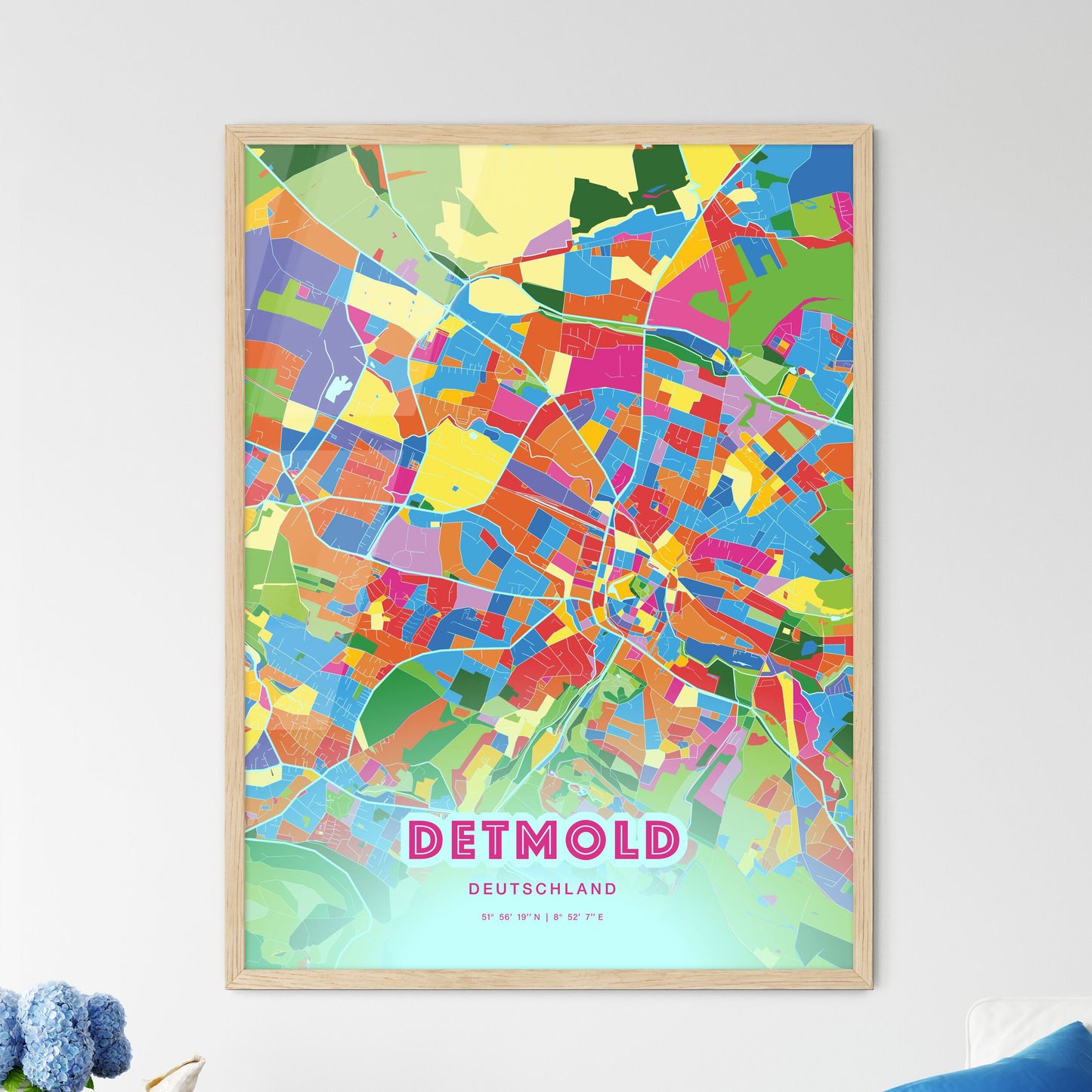 Colorful DETMOLD GERMANY Fine Art Map Crazy Colors