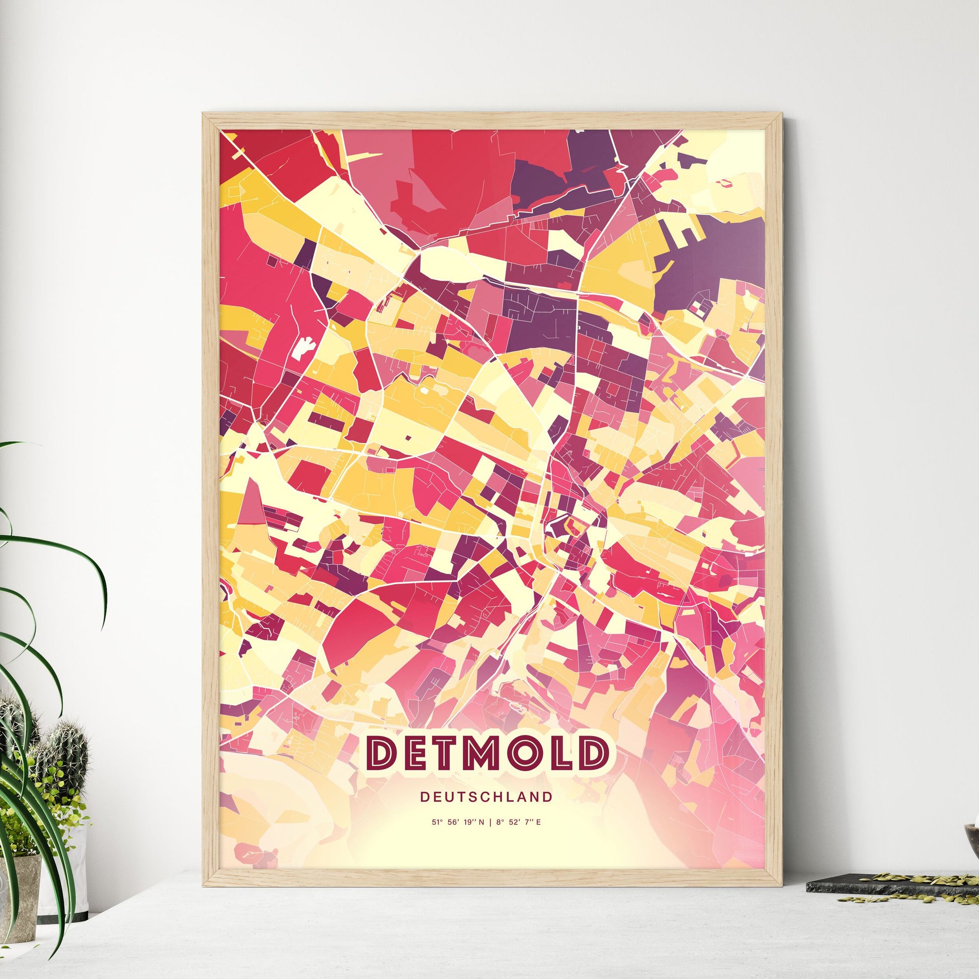 Colorful DETMOLD GERMANY Fine Art Map Hot Red