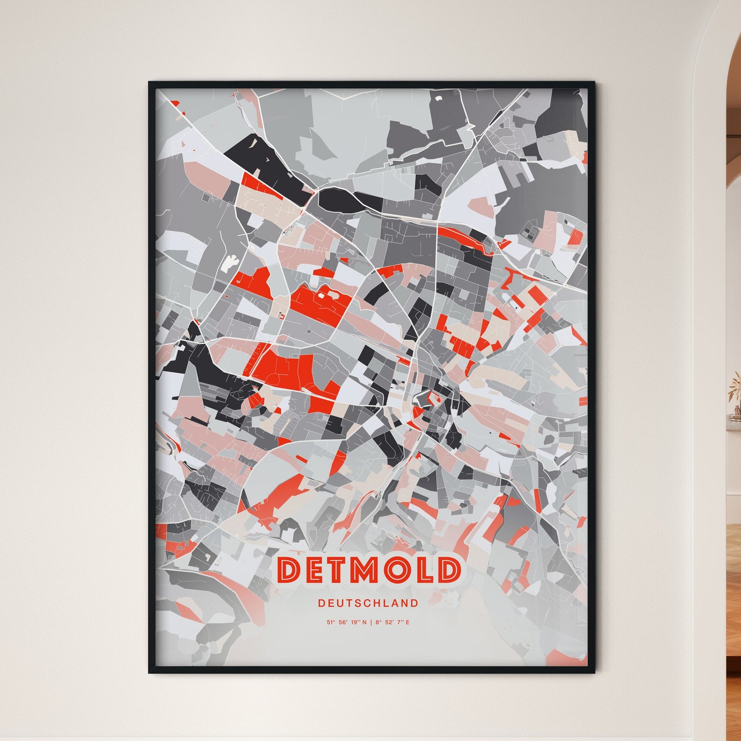 Colorful DETMOLD GERMANY Fine Art Map Modern