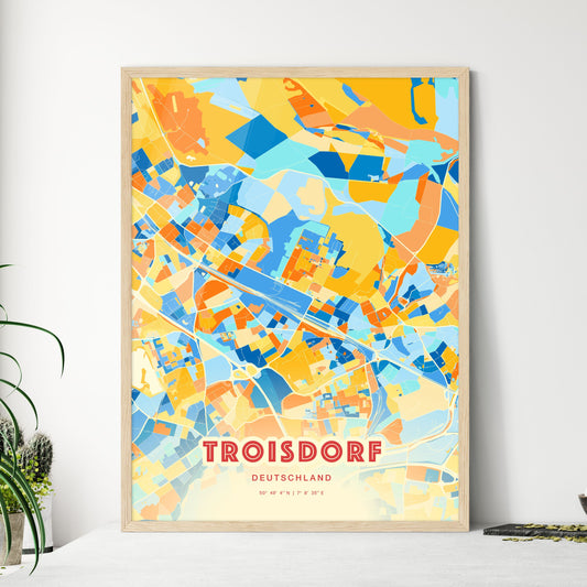 Colorful TROISDORF GERMANY Fine Art Map Blue Orange