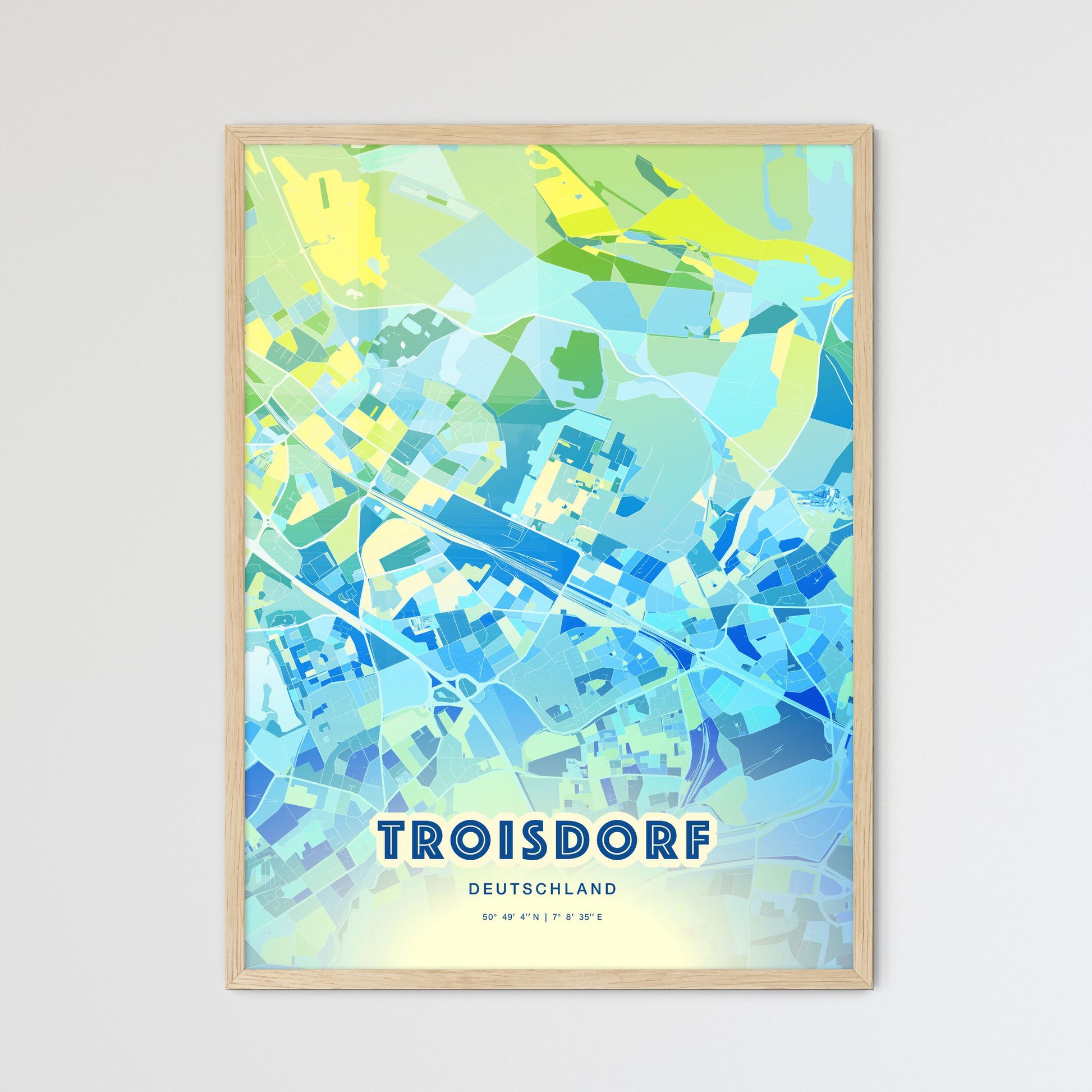 Colorful TROISDORF GERMANY Fine Art Map Cool Blue