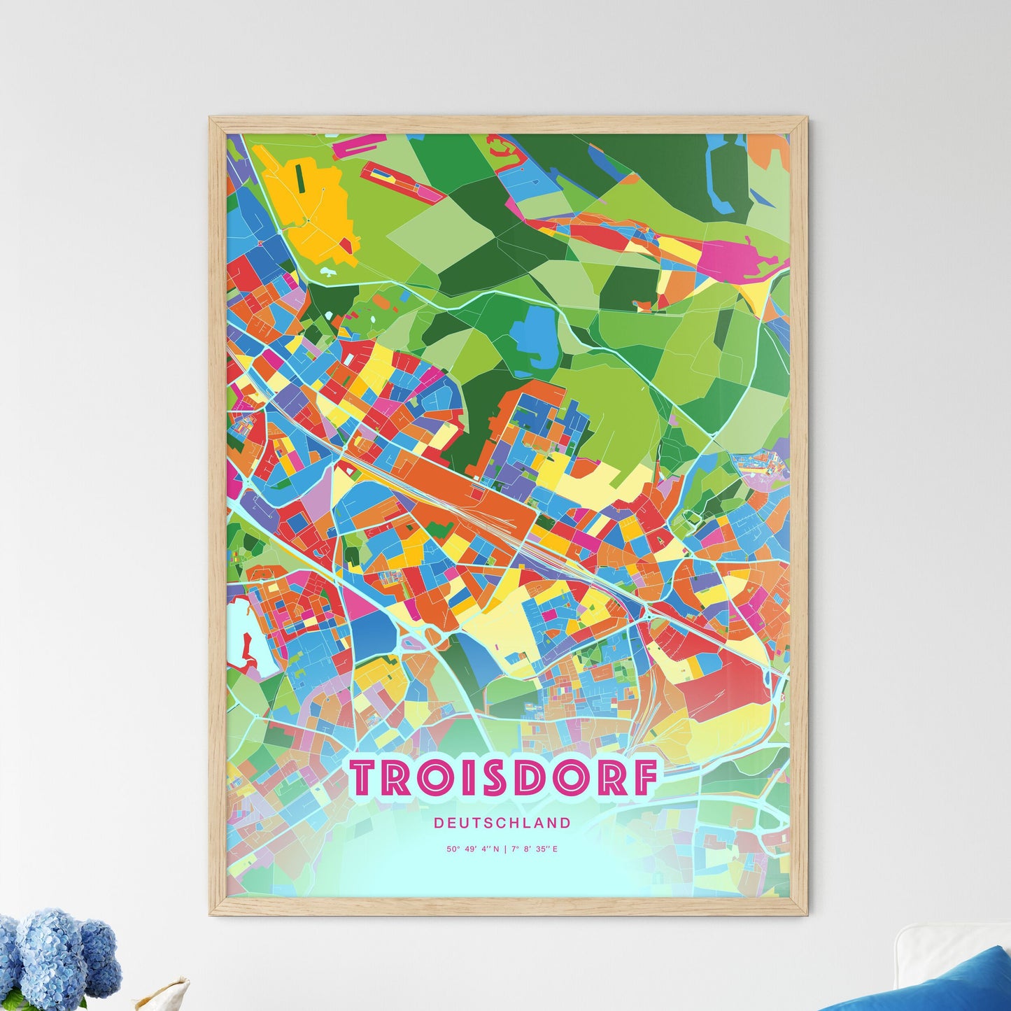 Colorful TROISDORF GERMANY Fine Art Map Crazy Colors