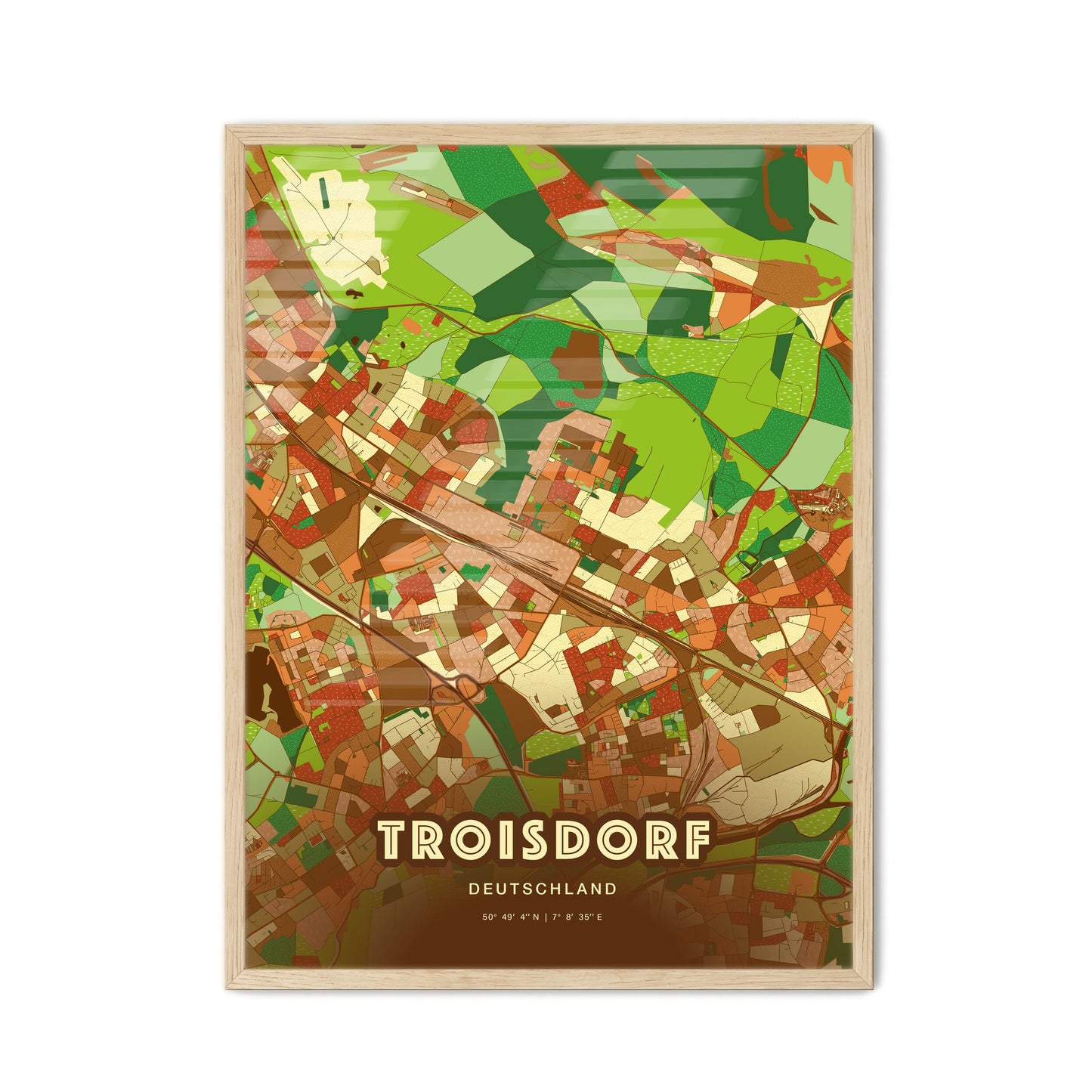 Colorful TROISDORF GERMANY Fine Art Map Farmhouse