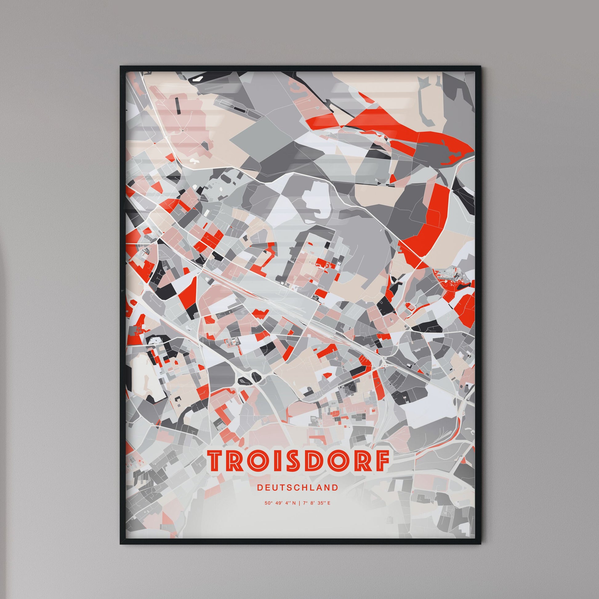 Colorful TROISDORF GERMANY Fine Art Map Modern