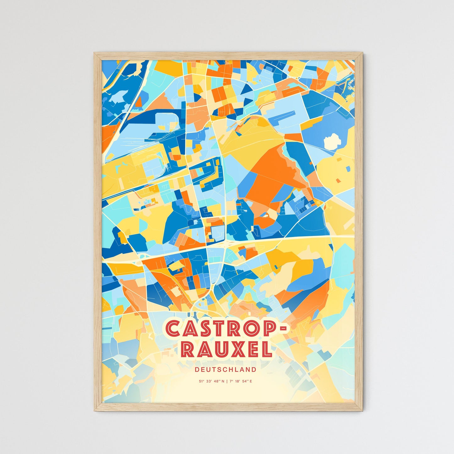 Colorful CASTROP-RAUXEL GERMANY Fine Art Map Blue Orange