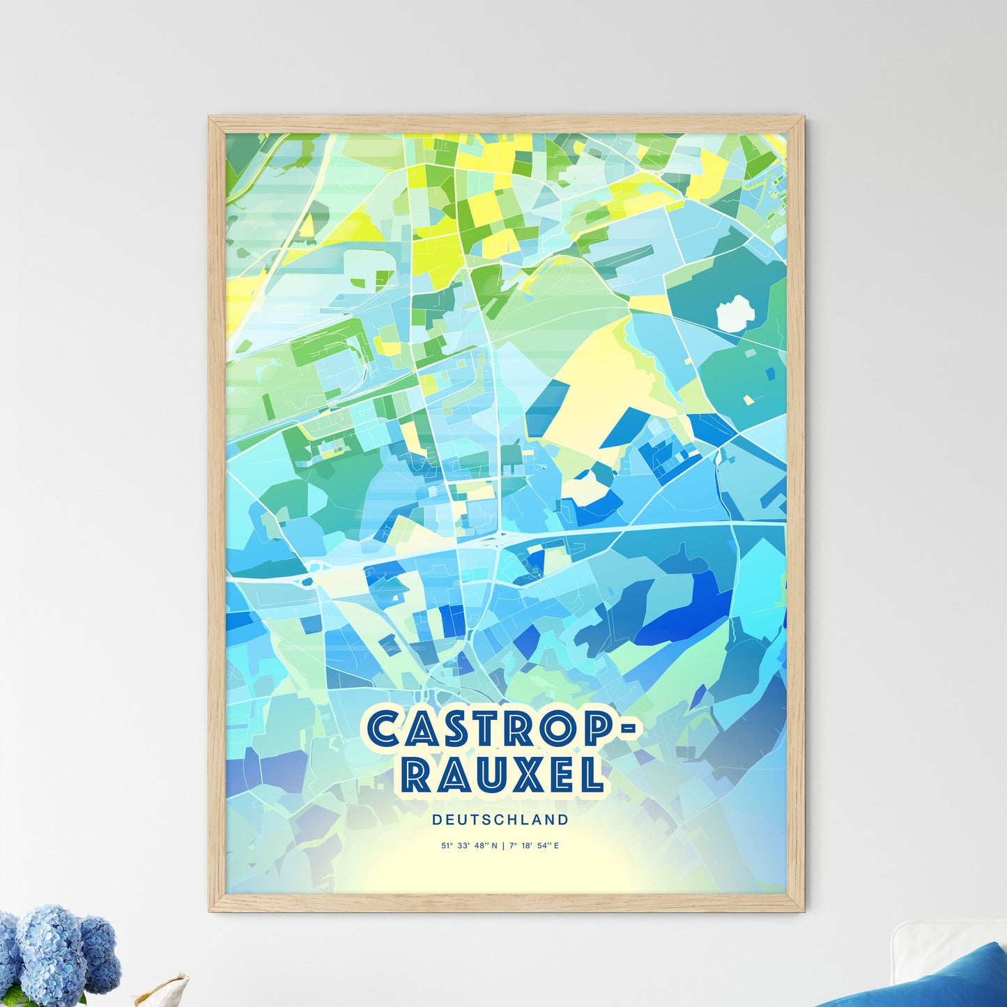 Colorful CASTROP-RAUXEL GERMANY Fine Art Map Cool Blue