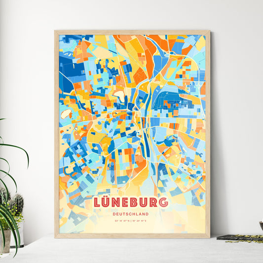 Colorful LUNEBURG GERMANY Fine Art Map Blue Orange