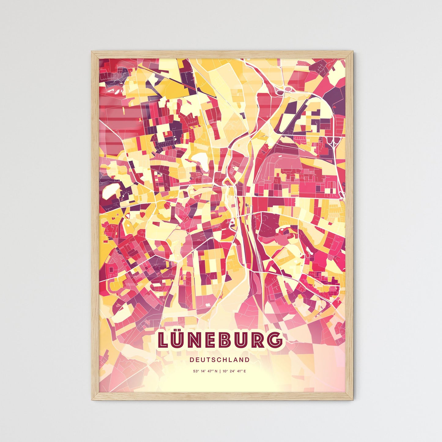 Colorful LUNEBURG GERMANY Fine Art Map Hot Red