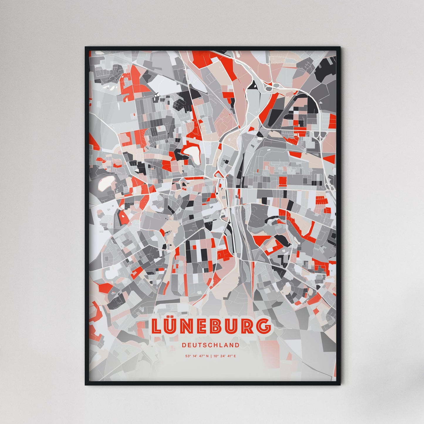 Colorful LUNEBURG GERMANY Fine Art Map Modern