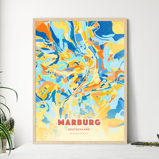 Colorful MARBURG GERMANY Fine Art Map Blue Orange