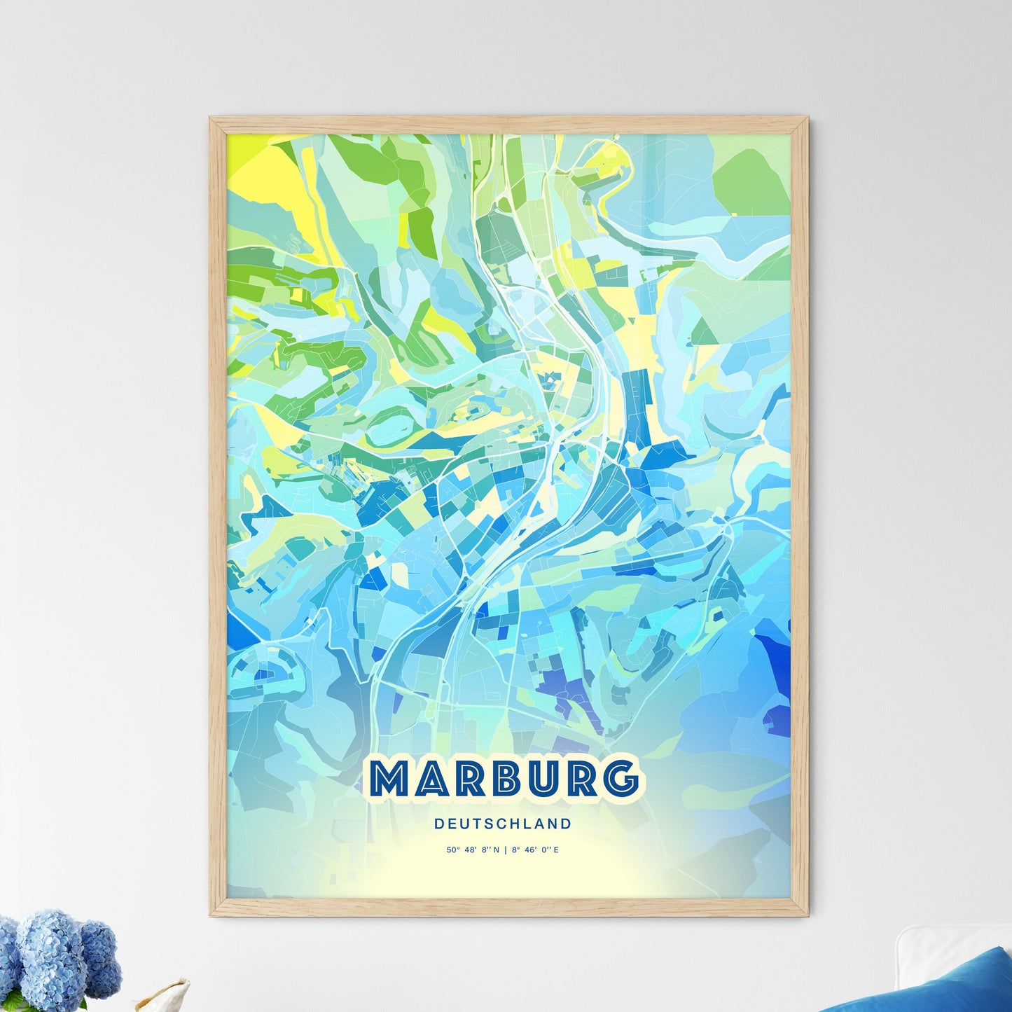 Colorful MARBURG GERMANY Fine Art Map Cool Blue