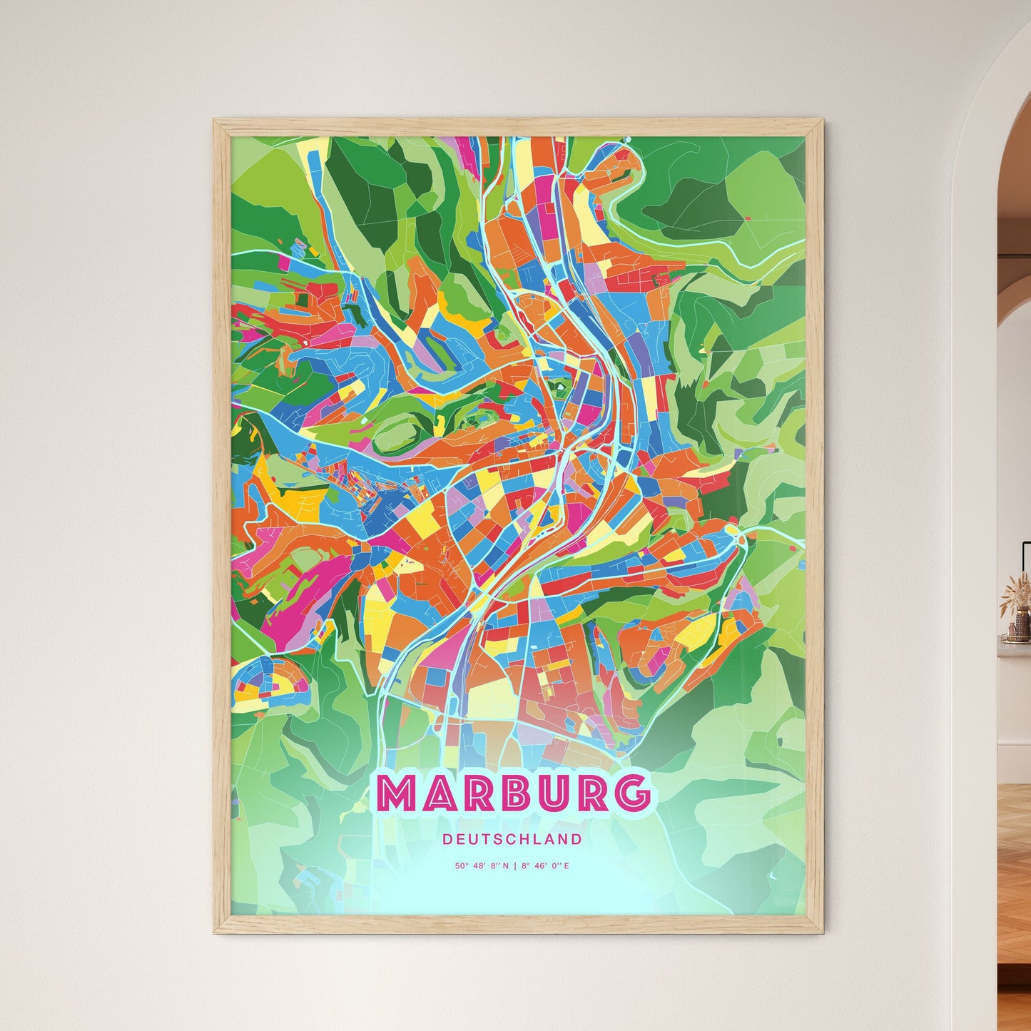 Colorful MARBURG GERMANY Fine Art Map Crazy Colors
