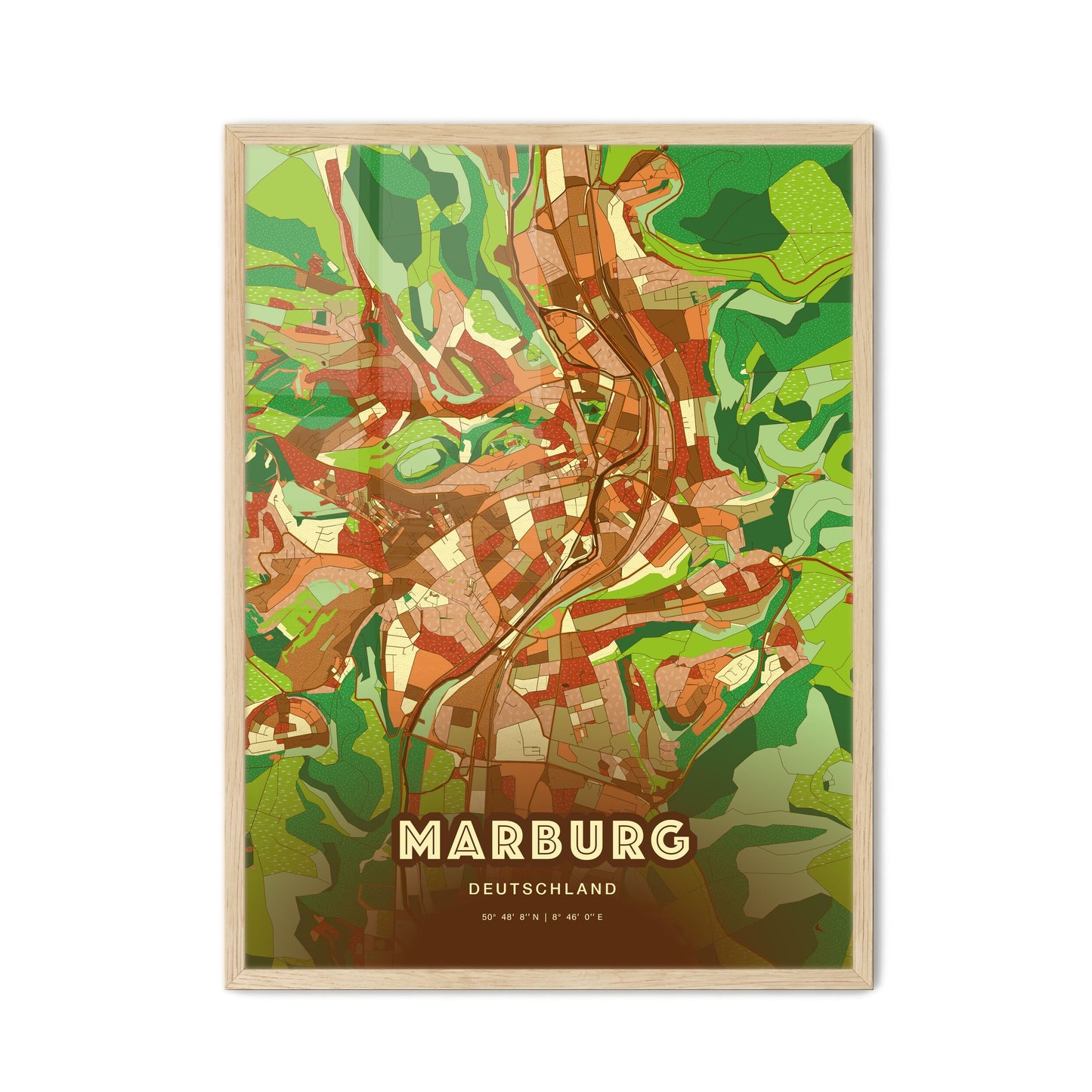 Colorful MARBURG GERMANY Fine Art Map Farmhouse