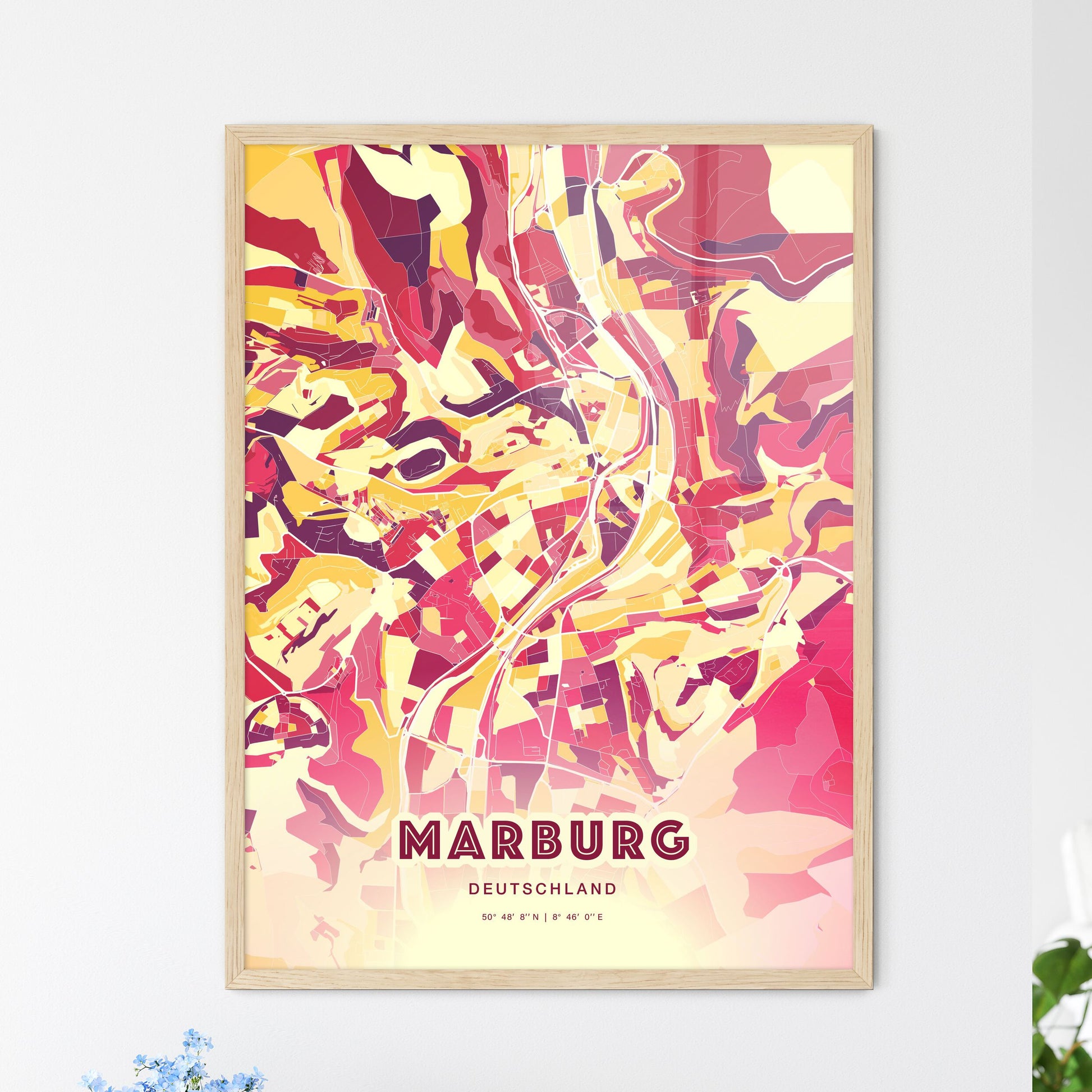 Colorful MARBURG GERMANY Fine Art Map Hot Red