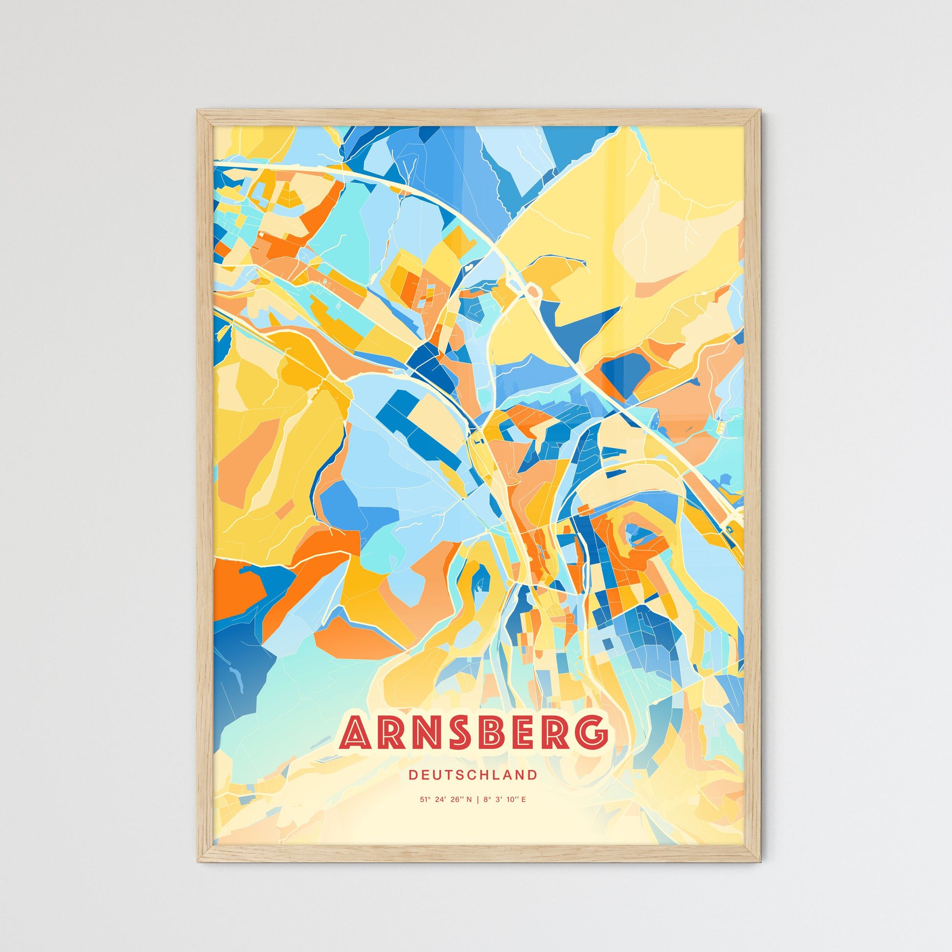 Colorful ARNSBERG GERMANY Fine Art Map Blue Orange