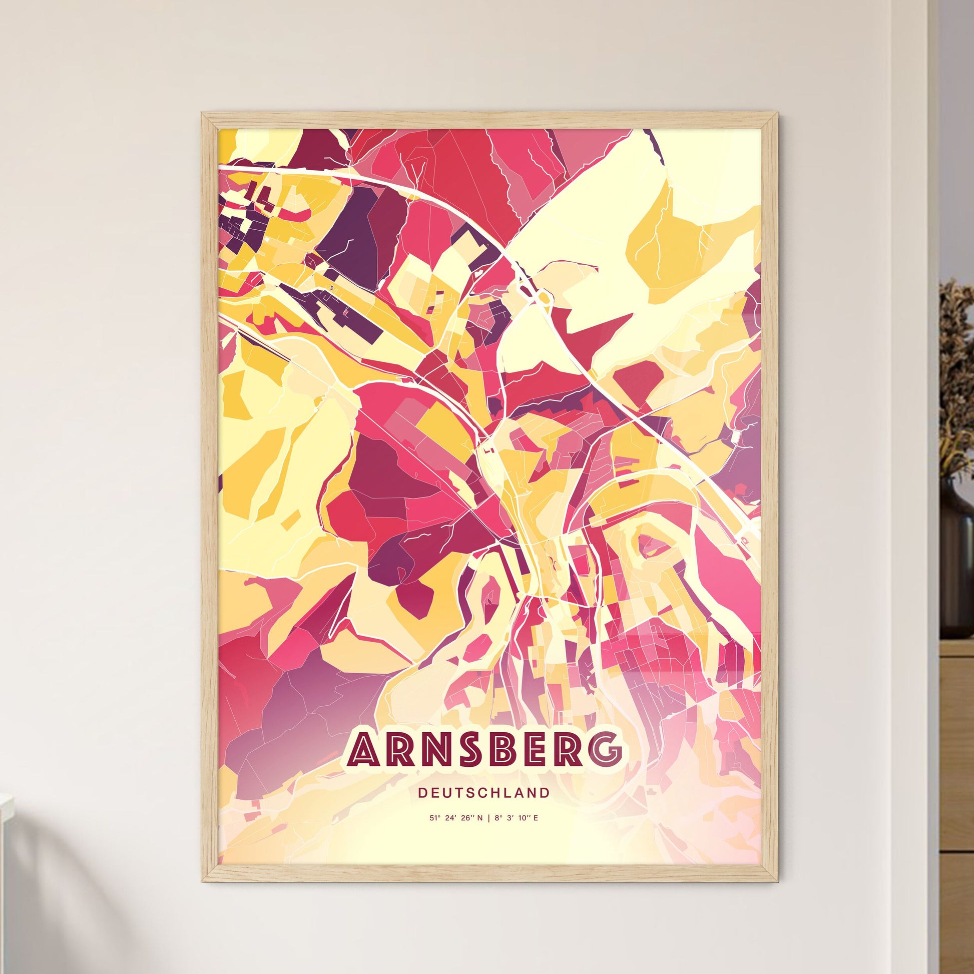 Colorful ARNSBERG GERMANY Fine Art Map Hot Red