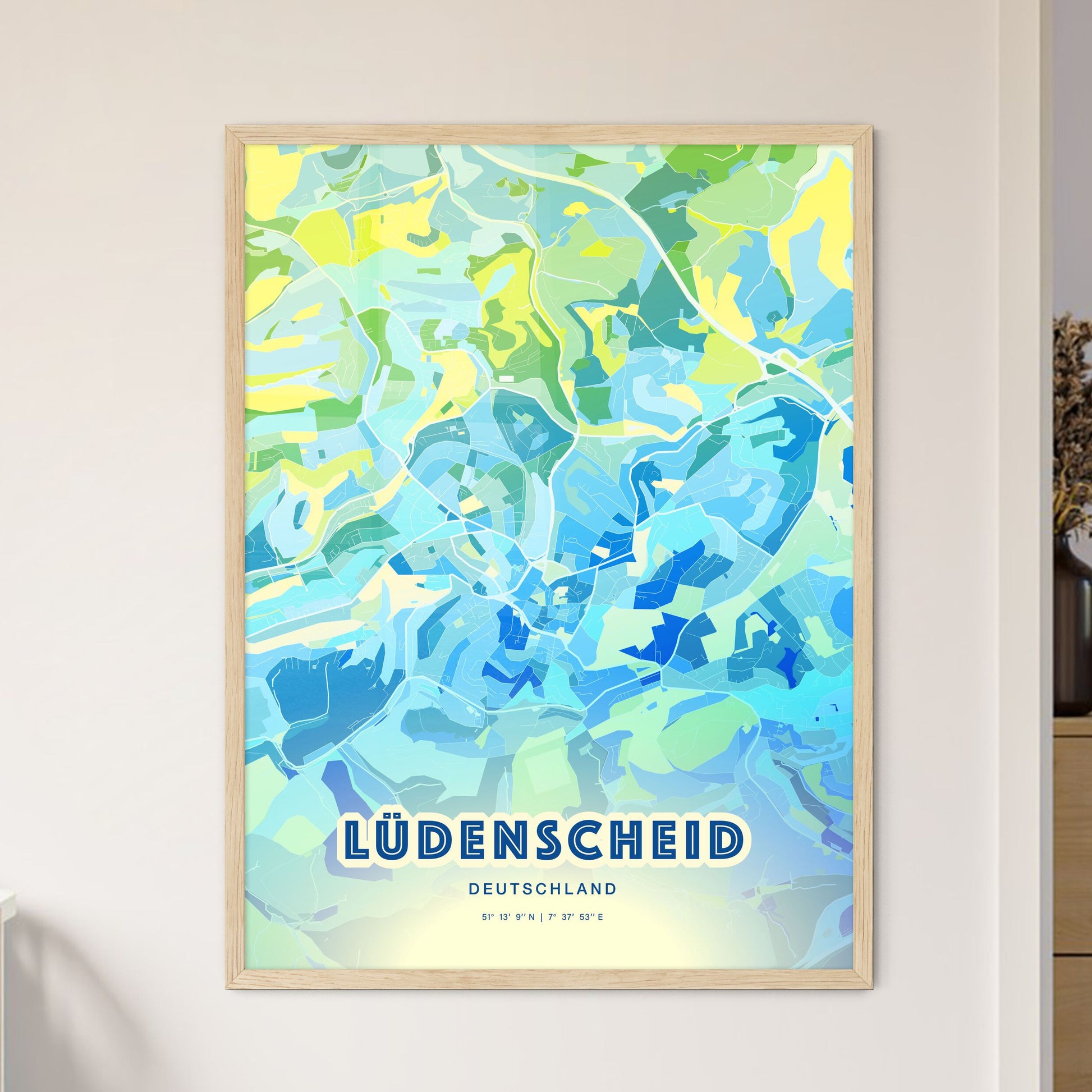 Colorful LUDENSCHEID GERMANY Fine Art Map Cool Blue