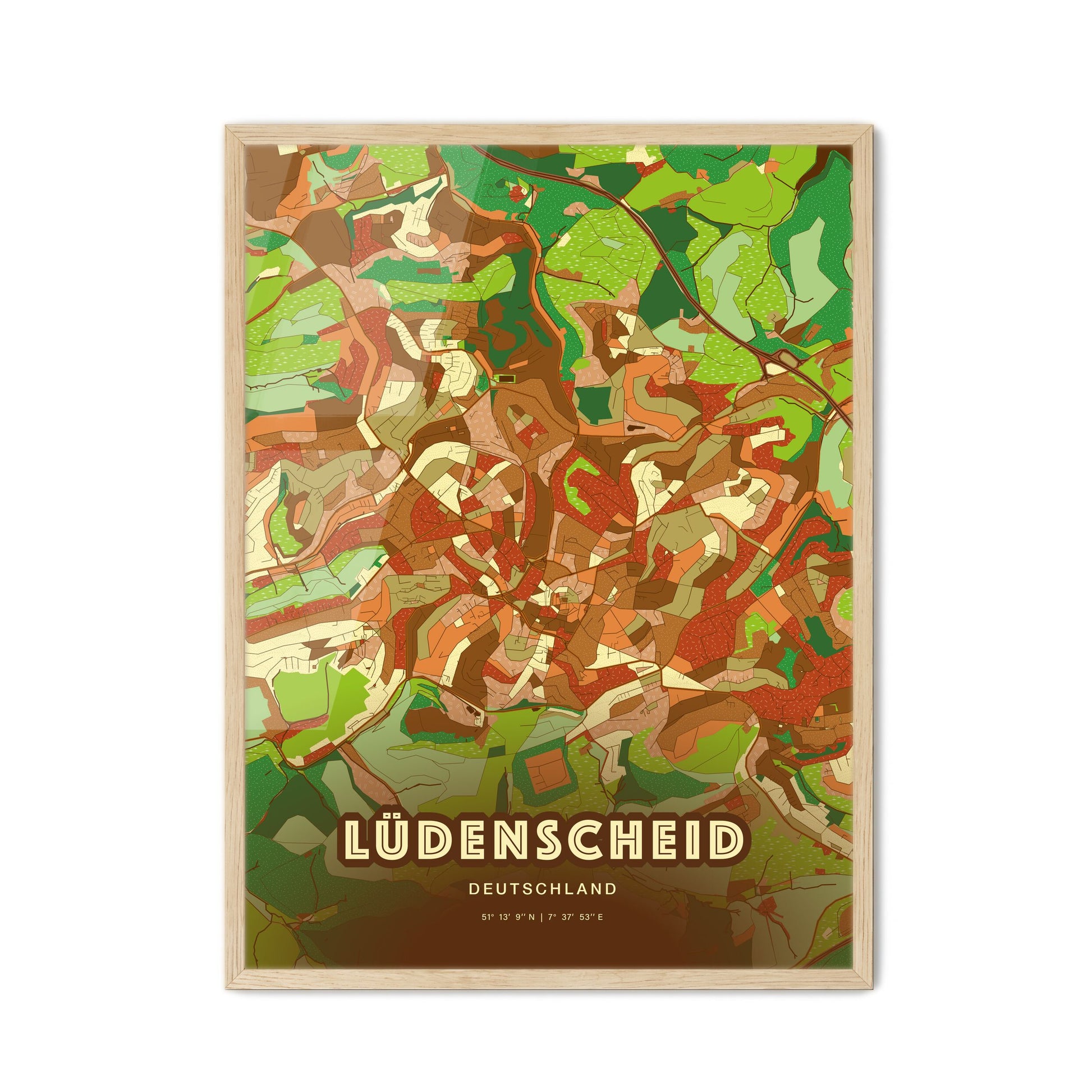 Colorful LUDENSCHEID GERMANY Fine Art Map Farmhouse