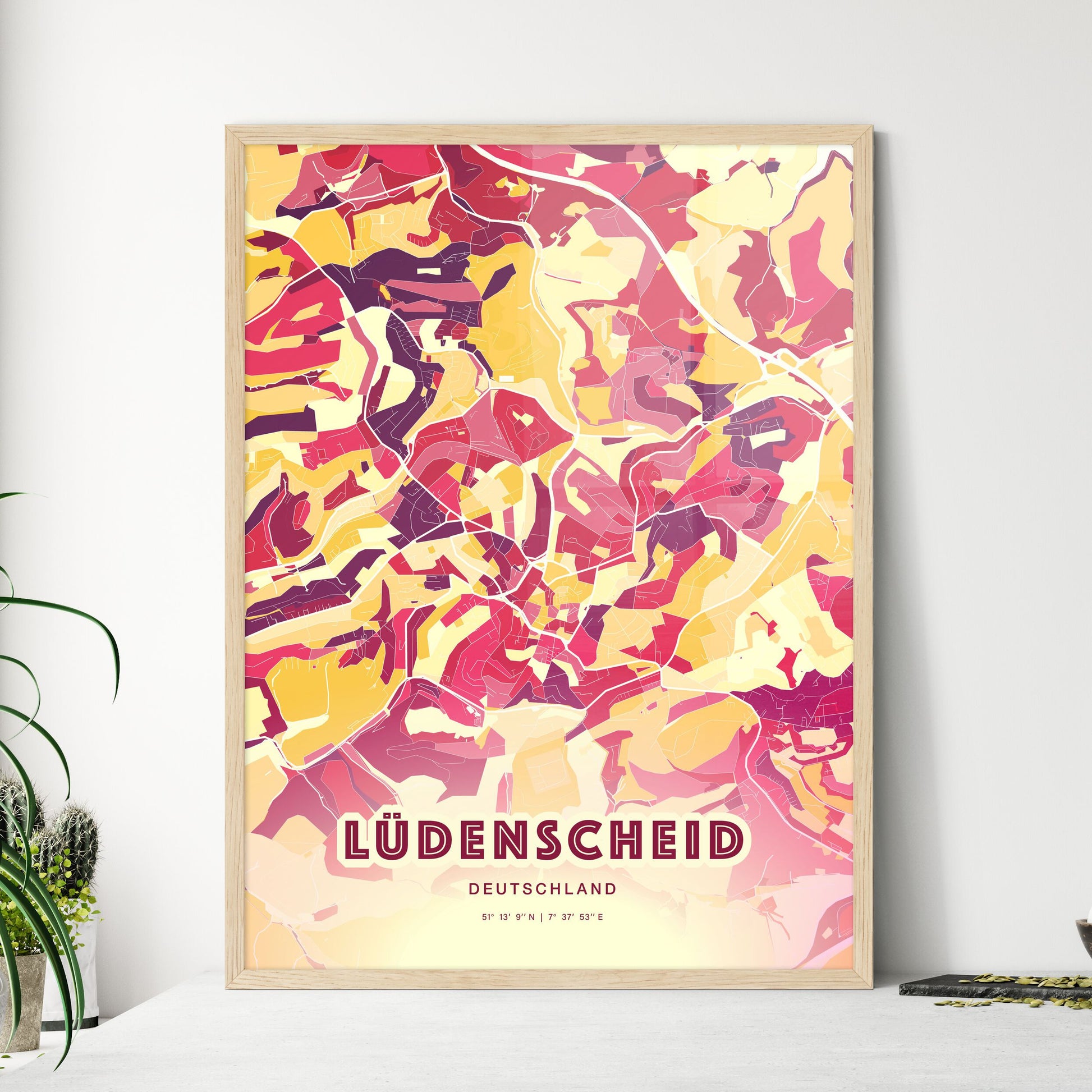 Colorful LUDENSCHEID GERMANY Fine Art Map Hot Red