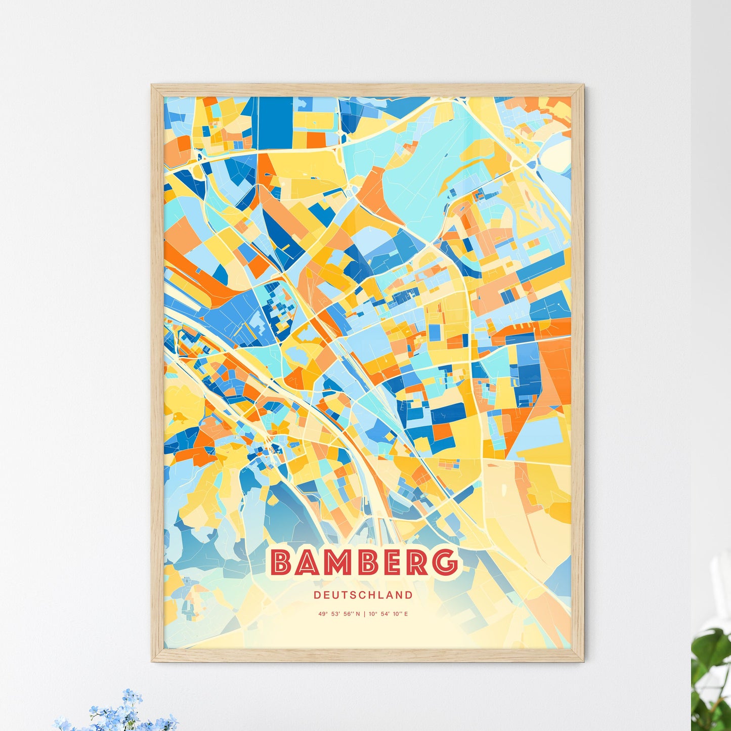 Colorful Bamberg Germany Fine Art Map Blue Orange