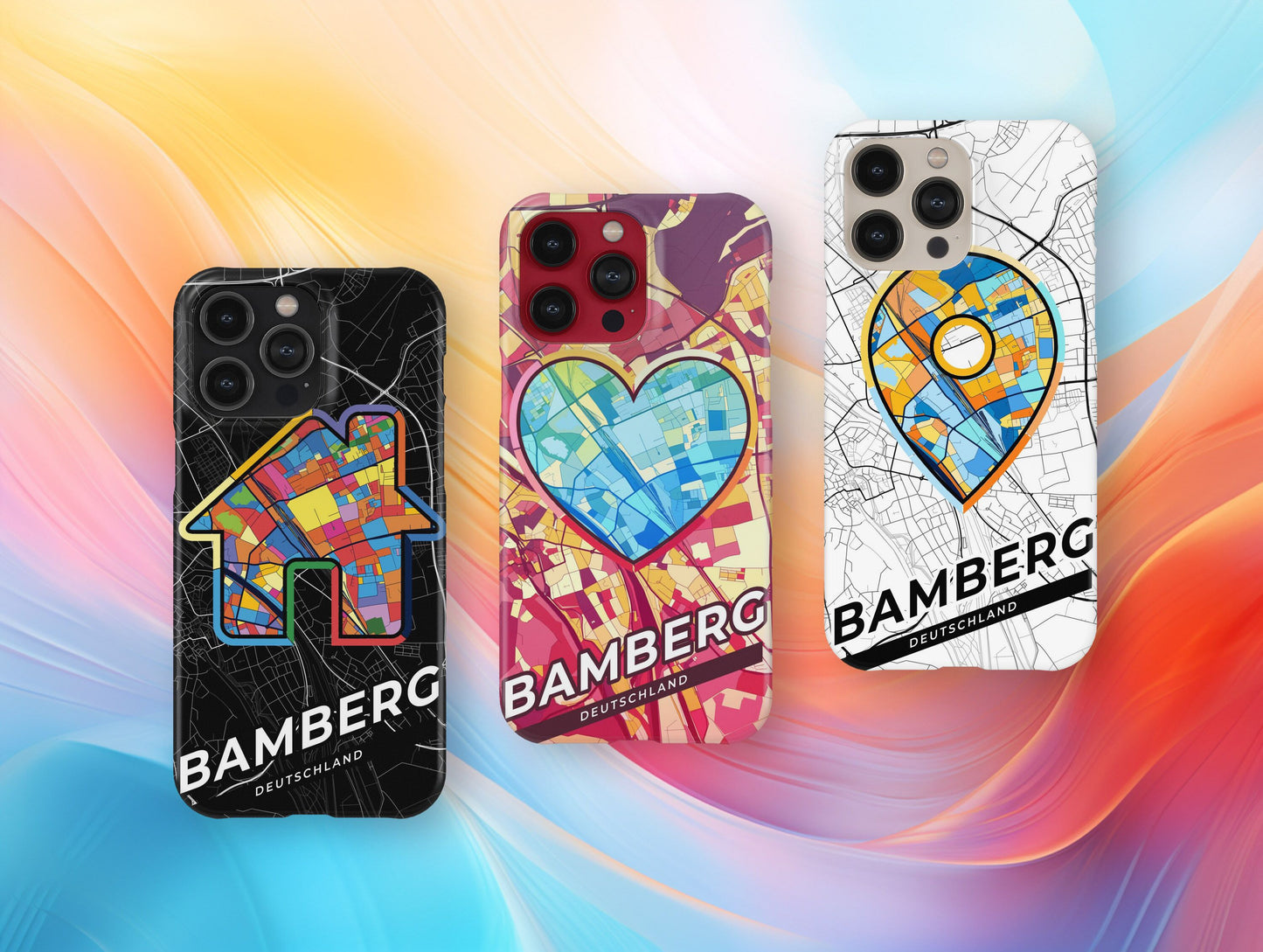 Bamberg Deutschland slim phone case with colorful icon. Birthday, wedding or housewarming gift. Couple match cases.