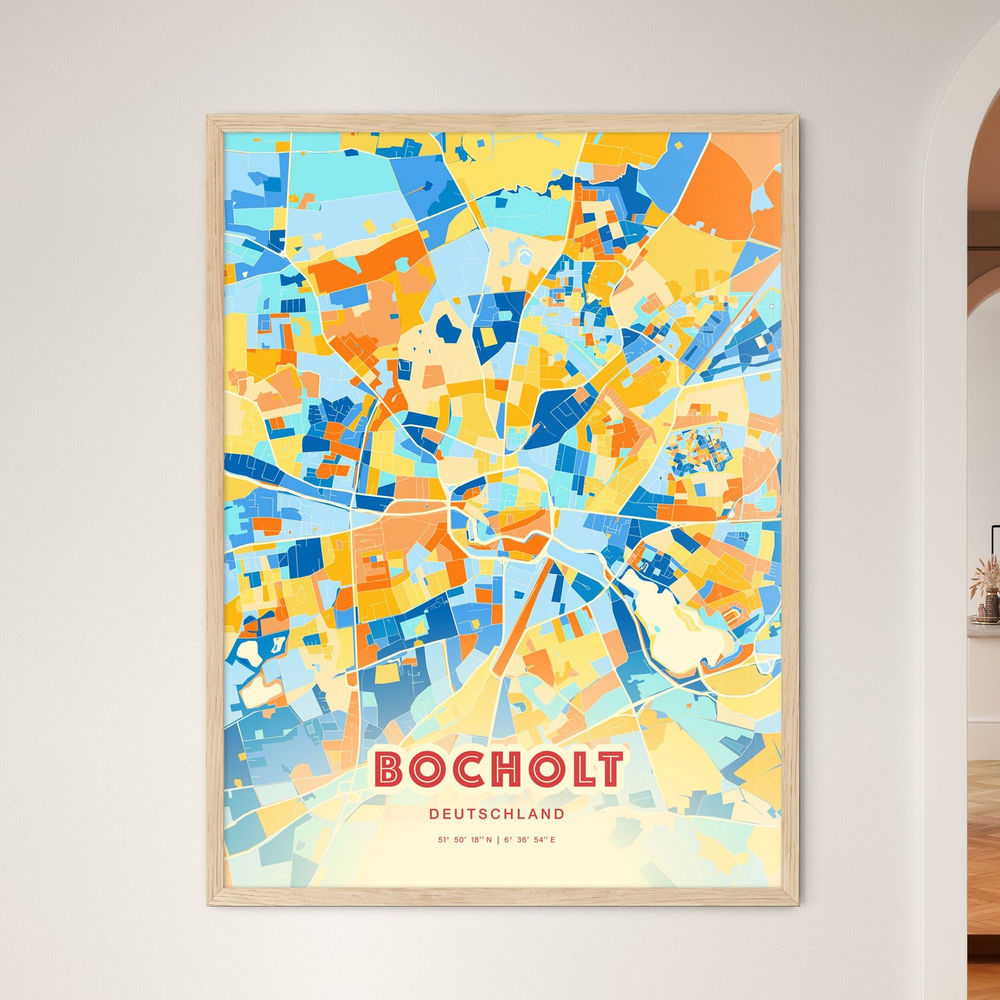 Colorful BOCHOLT GERMANY Fine Art Map Blue Orange