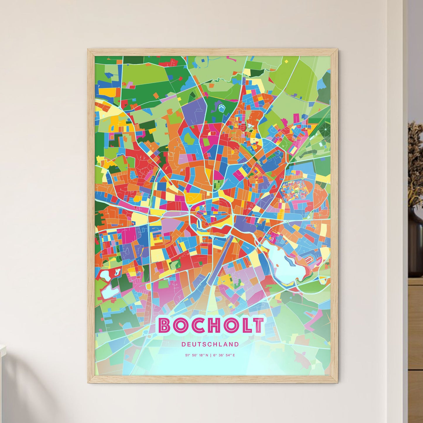 Colorful BOCHOLT GERMANY Fine Art Map Crazy Colors