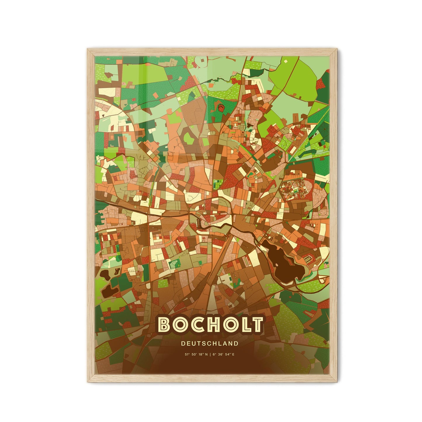 Colorful BOCHOLT GERMANY Fine Art Map Farmhouse